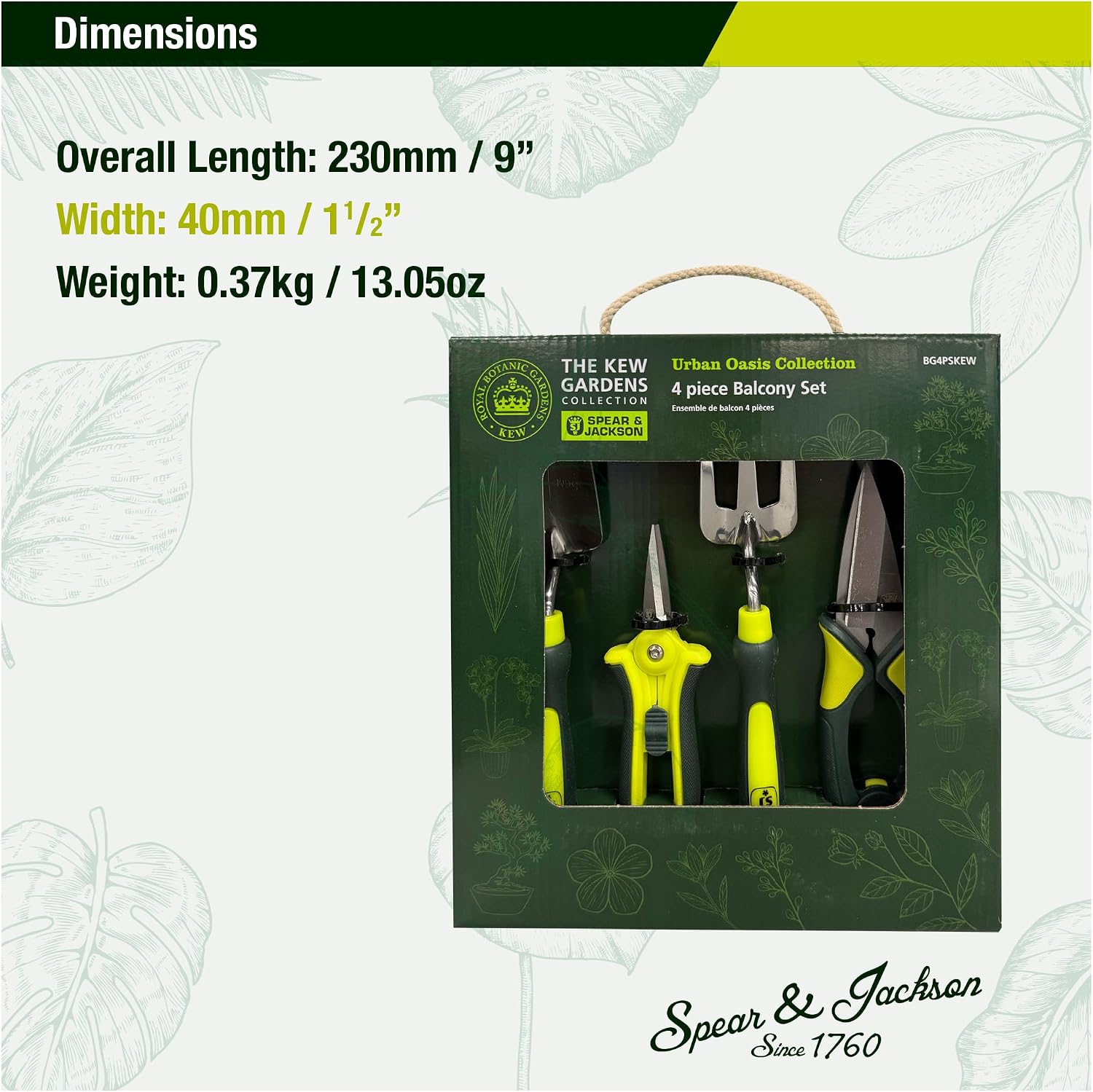 Spear & Jackson Kew Gardens Urban Oasis 4-Piece Garden Tool Set, Plant Shears, Topiary Shears, Planting Trowel & Weed