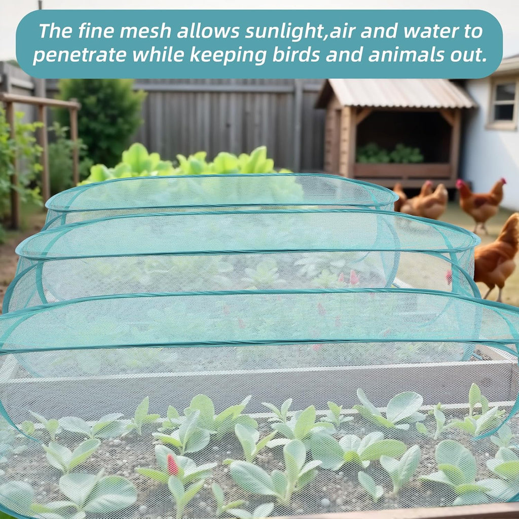 Molain 4 Pcs Pop Up Garden Plant Covers, 39" x 18" x 16" Mesh Plant Protector Net with 32 Ground Stakes Foldable