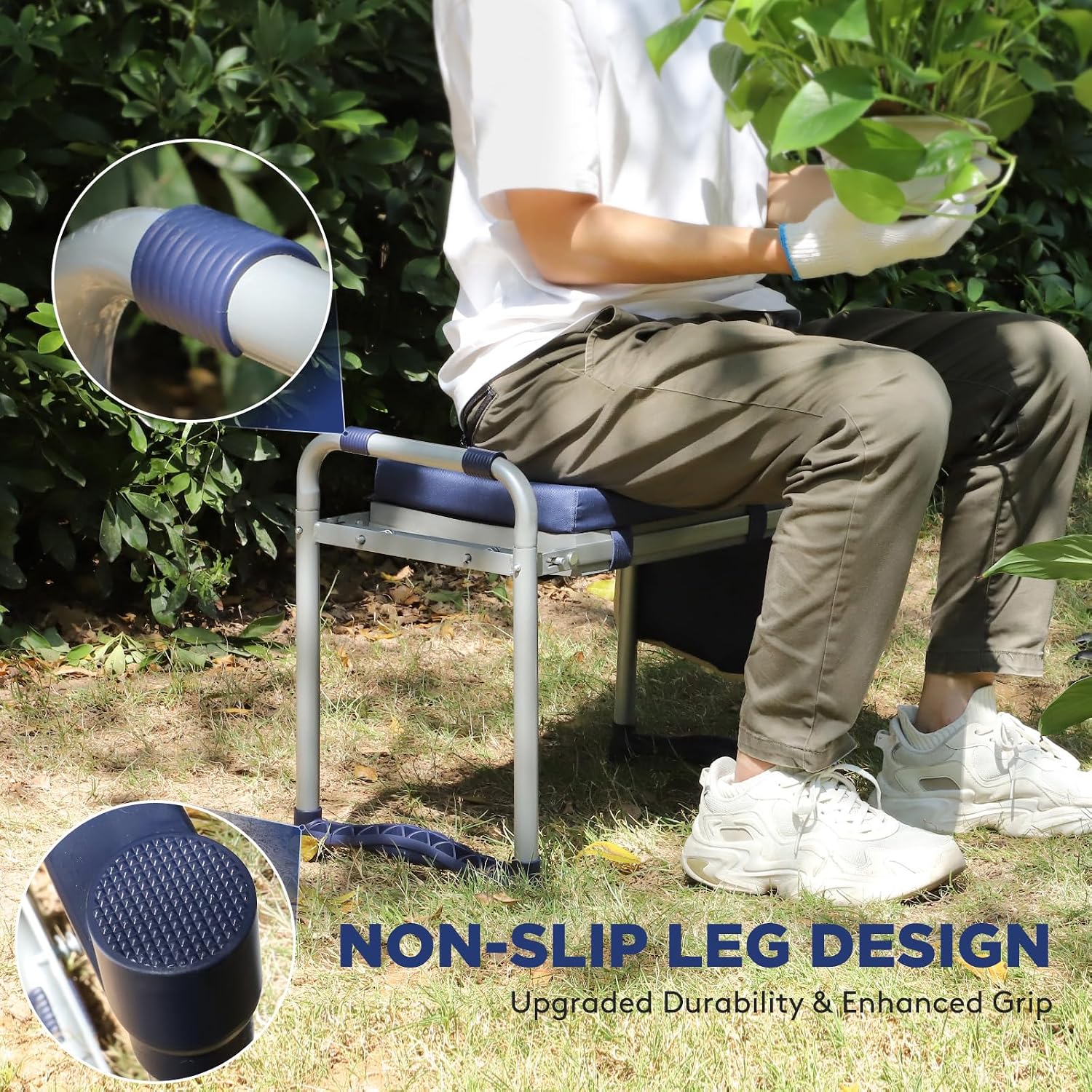 Tovve Foldable Garden Kneeler and Seat, Heavy Duty Garden Stool with 10" Wide Detachable Kneeling Pad, Portable Garden