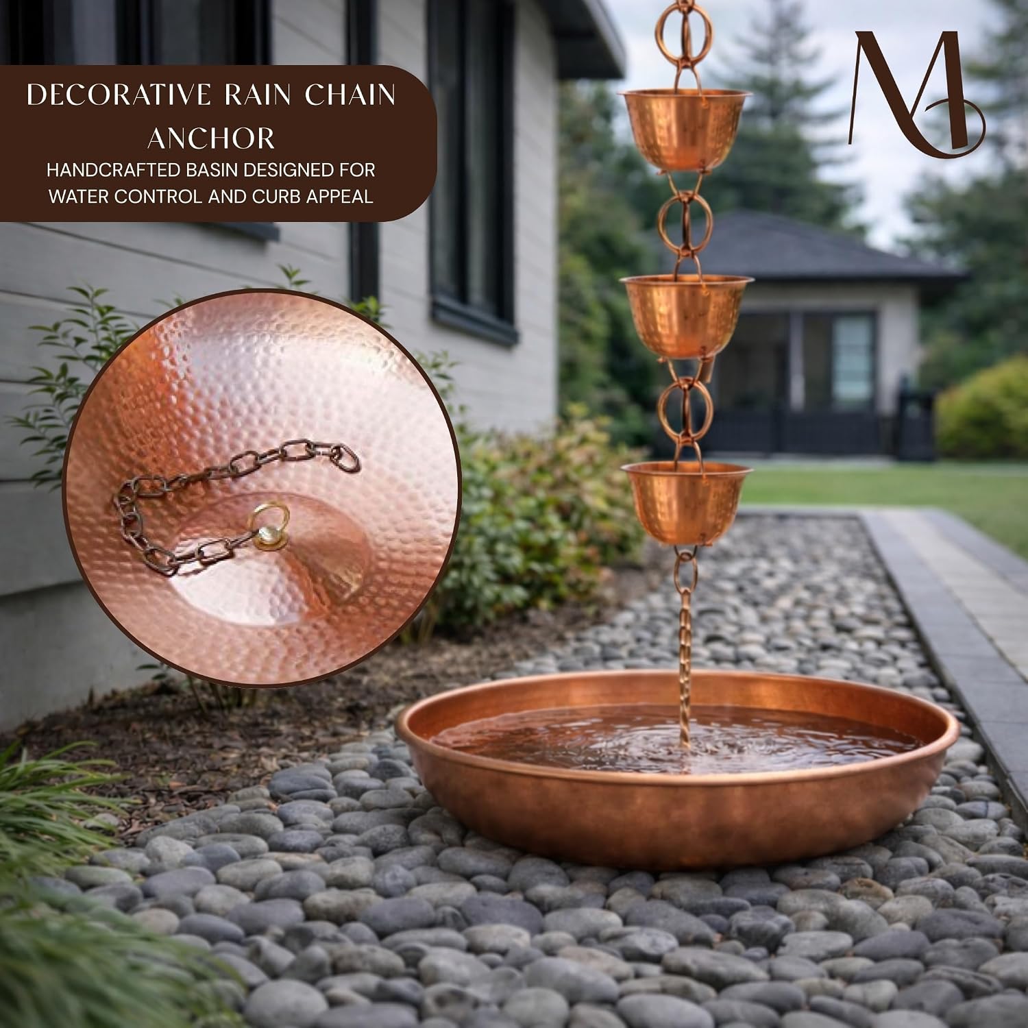 Monarch Rain Chains Rain Chain Basin – 11 Inch Hand Hammered Anchor Bowl for Gutters, Pure Copper Decorative Anchoring