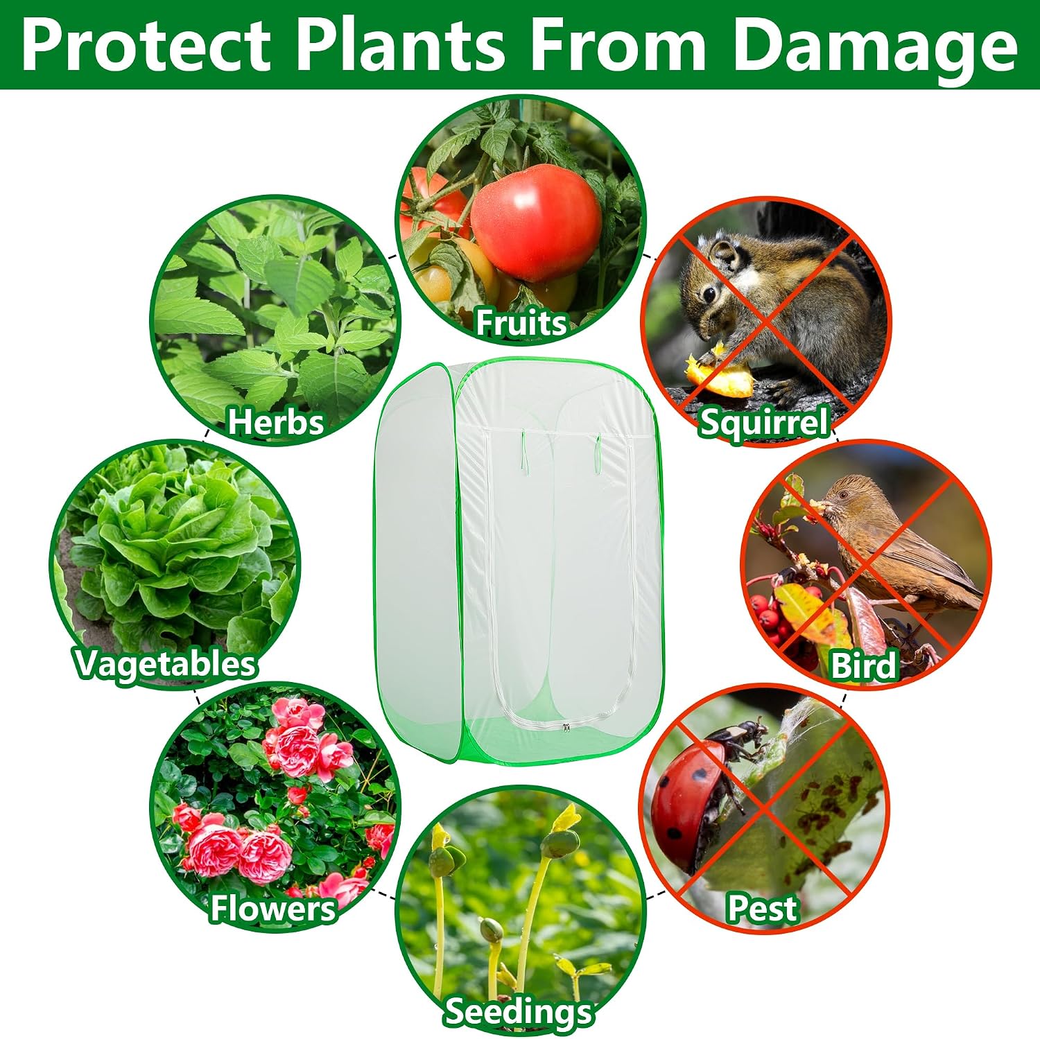 59" x 35" x 35" Pop Up Garden Mesh Plant Cover, Plant Protectors Mesh Plant Enclosure, Garden Net Cage Pest Protection