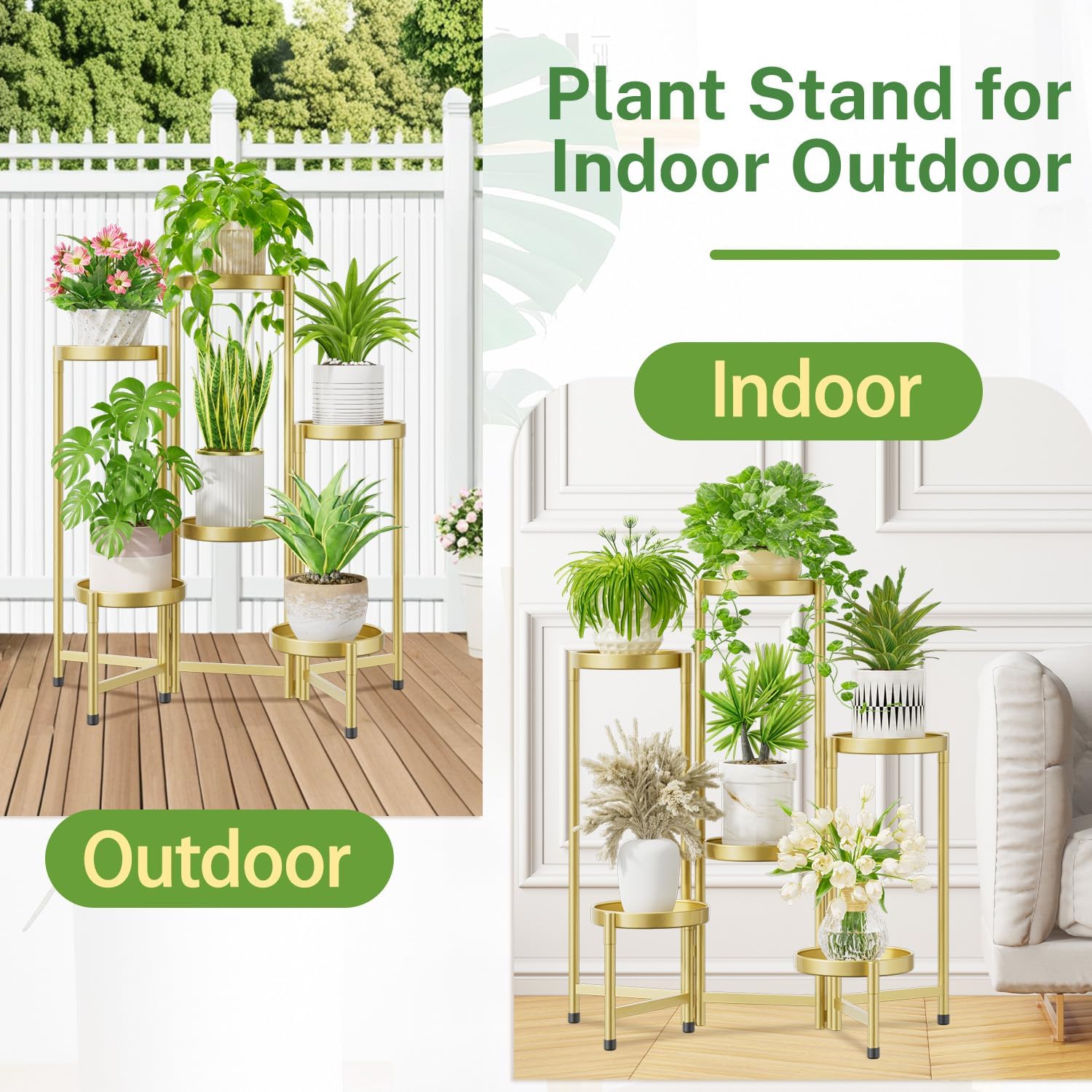 iDavosic.ly Plant Stand Indoor Outdoor, 6 Tier Metal Corner Shelf, Gold | Tiered Flower Display Holder, Folding Multi
