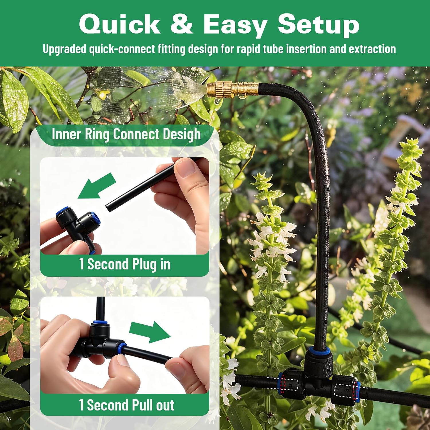 Riboud 110Ft Drip Irrigation System, 2026-Upgrade Garden Watering Kit with 16 Adjustable Copper Rotating Arm Nozzles