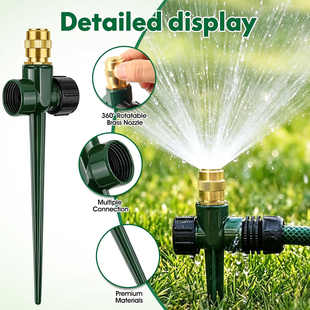 4 Pack Heavy Metal Lawn Sprinkler for Yard,360° Large Area Coverage | Adjustable Brass Nozzle with Aluminum Alloy Spike