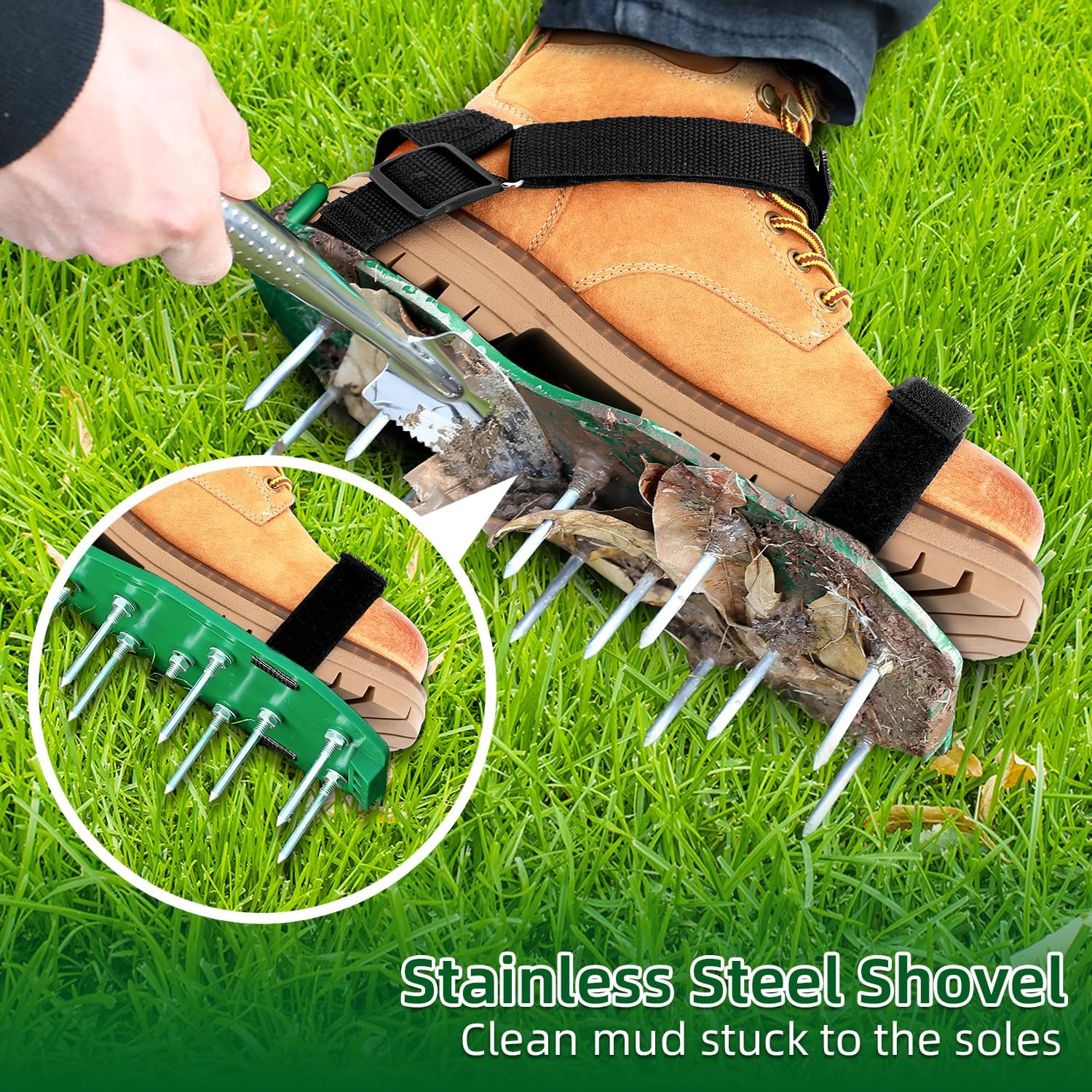 Ohuhu Lawn Aerator Shoes with Hook & Loop Straps, All New Unique Design Free-Installation Heavy Duty Spiked Aerating