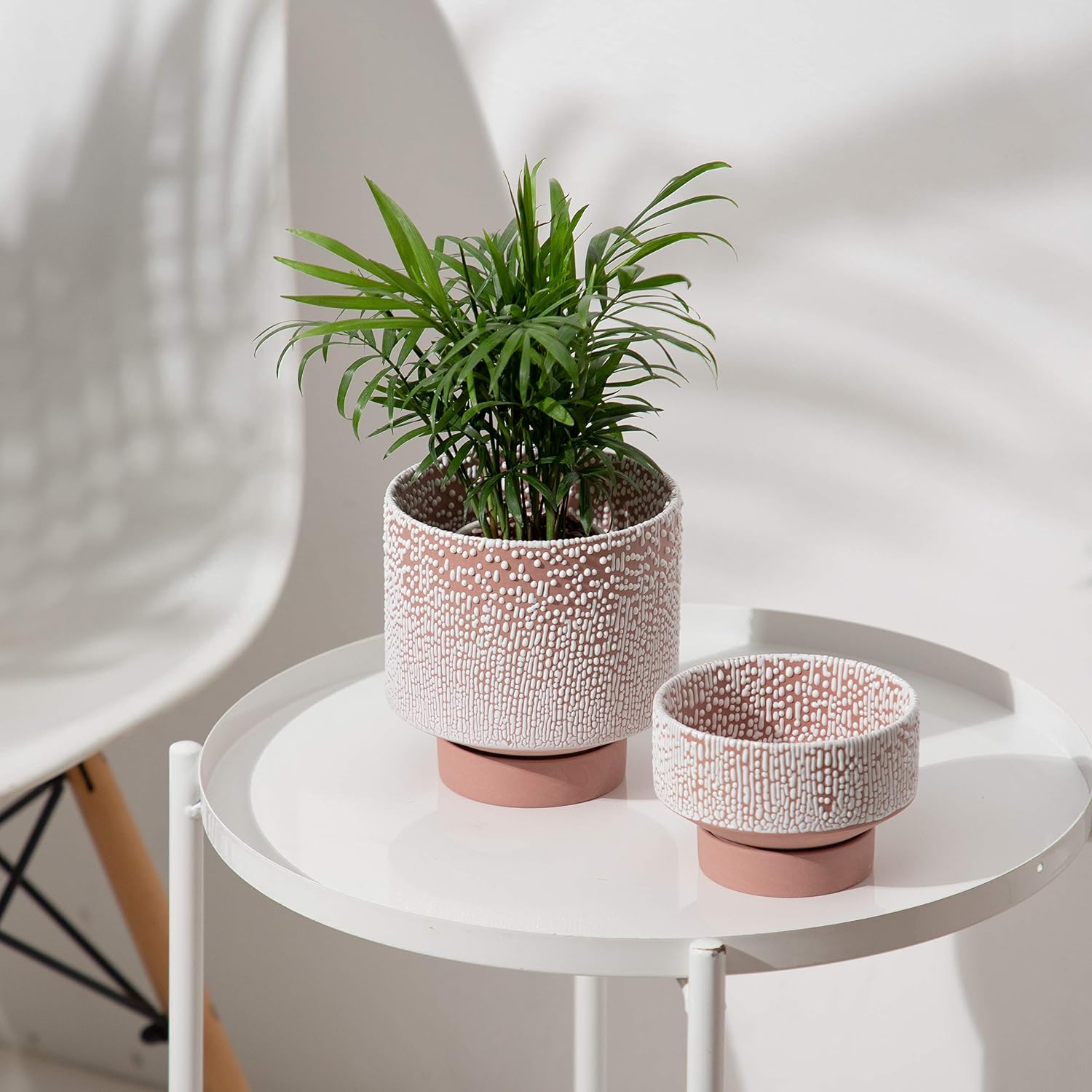 UBEE Planter Ceramic Flower Pot for Indoor Plants | 5.5 inch + 4.9 inch Plant Pot with Saucer and Drainage Hole for