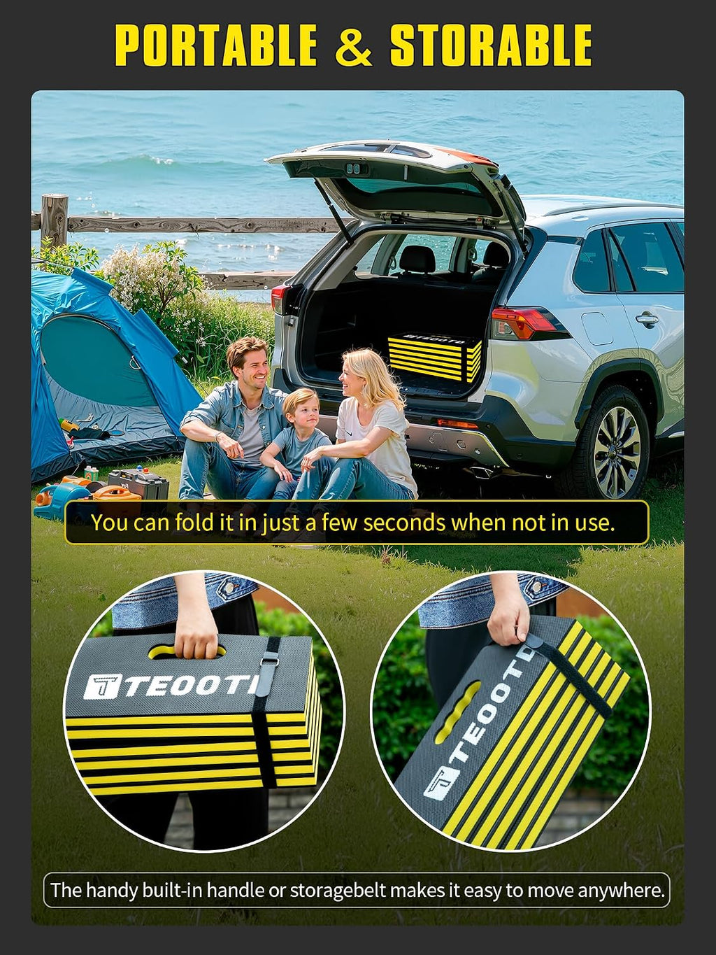 1.2" Extra Thick Foldable Mechanic Kneeling Pad with Handle & Storage Belt, 5 Fold Multi-Use Comfortable EVA Foam