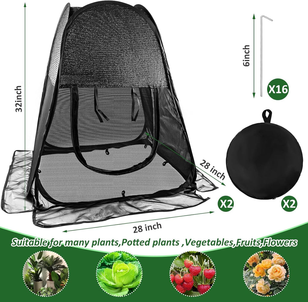 2pack Pop up Plant Shade Tent, Plant Shades for Outdoor Plants Mesh Plant Cover with 8 Stakes Pop up Sunblock Shade
