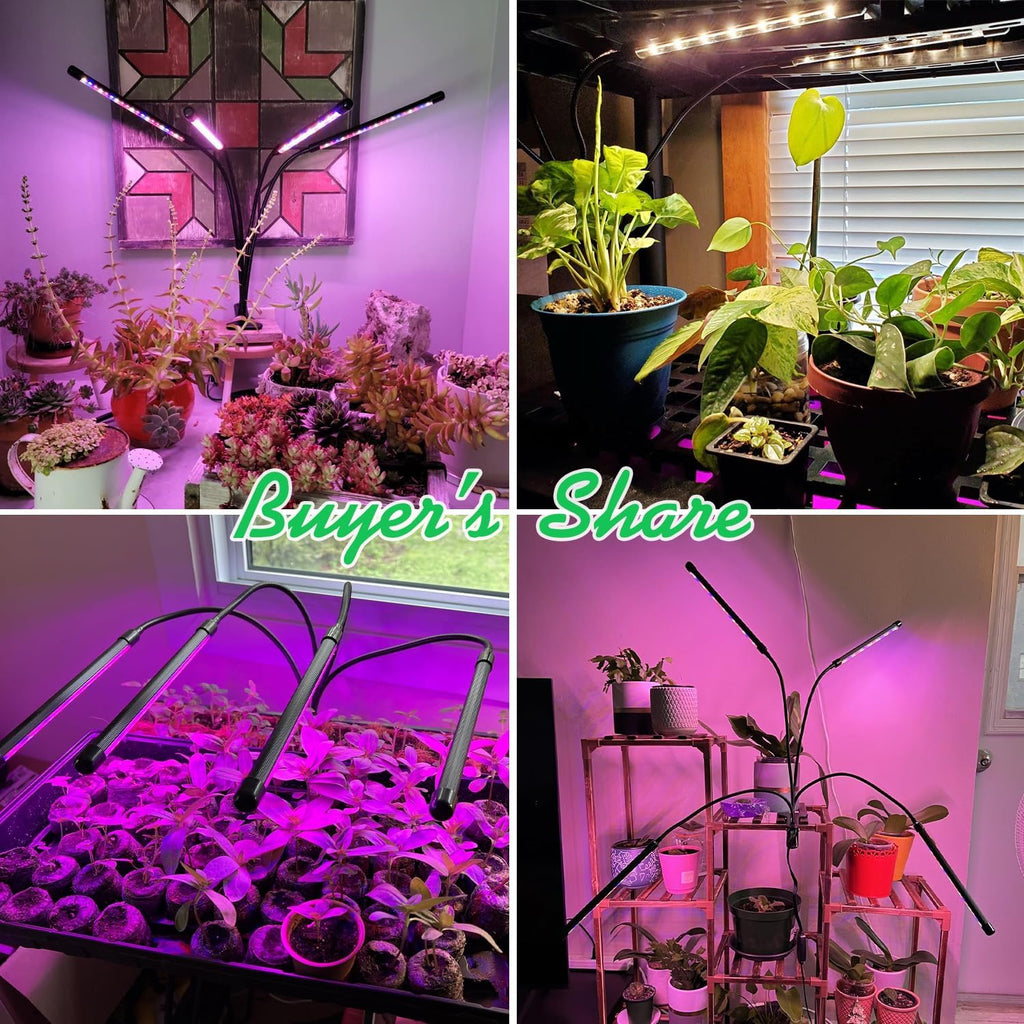 Grow Lights for Indoor Plants, Full Spectrum with Clip, 4 Head | 6000K Plant Light, Timer 6/12/16Hrs, 3 Spectrums, 5