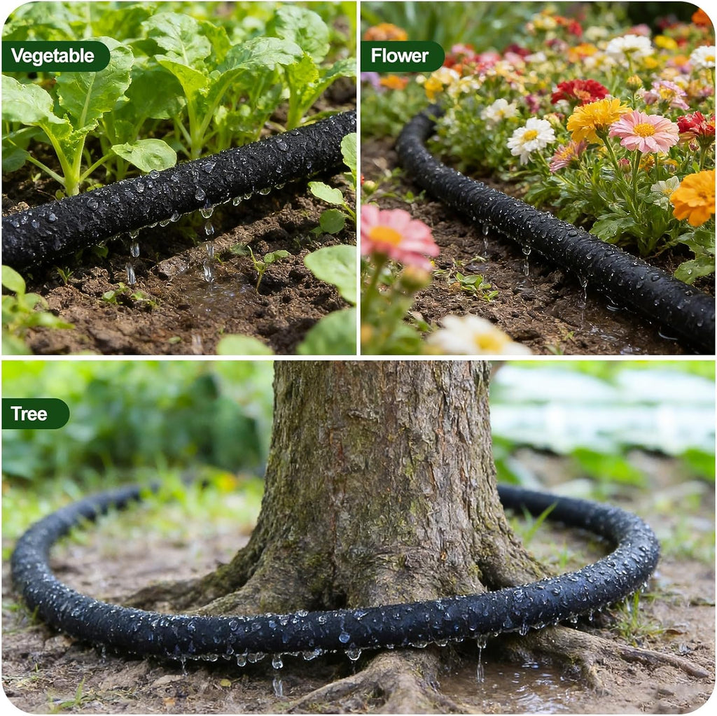 Kalolary 100FT Soaker Hose 1/2" Drip Hose for Garden 80% Water Saving Drip Hose with Brass Connectors Drip Irrigation