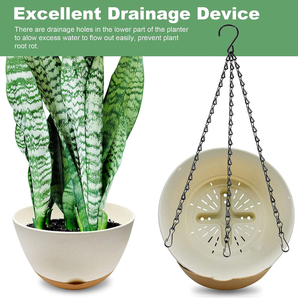 2 Pack Hanging Planters for Outdoor Indoor Plants, 10 Inch Plastic Outdoor Hanging Planter, Hanging Flower Pots for