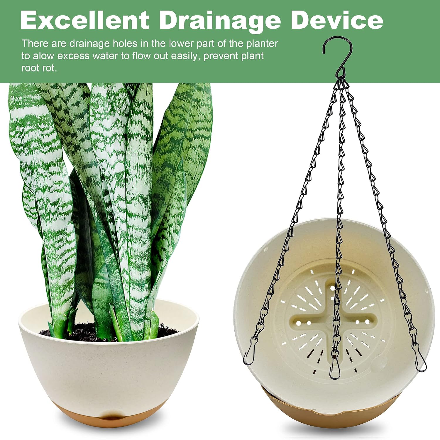 2 Pack Hanging Planters for Outdoor Indoor Plants, 10 Inch Plastic Outdoor Hanging Planter, Hanging Flower Pots for