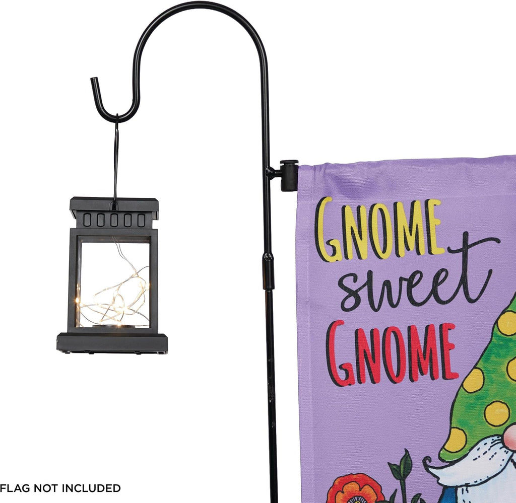 Alpine Corporation 3.4 Feet Tall Outdoor Metal Flag Holder Stake with Solar Powered Lantern and Warm White LED Lights
