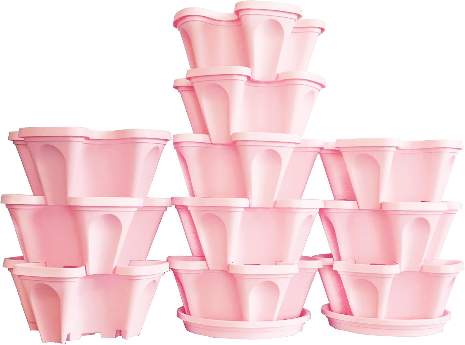 Mr. Stacky 5-Tier Pink Strawberry and Herb Garden Planter - Stackable Gardening Pots with 10 Inch Saucer