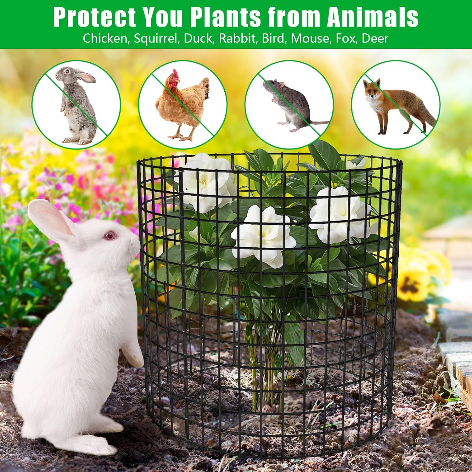 5 Pack Plant Protectors from Animals, 17x14" Plant Cages for Outdoor Plants | Wire Plant Protector, Thick Metal