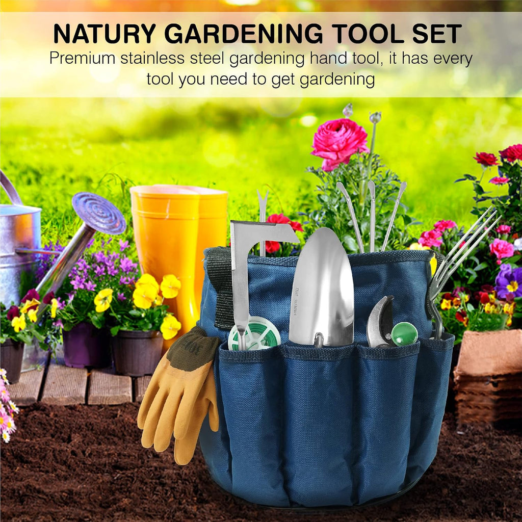 Garden Tools Set – Premium Stainless Steel Gardening Hand Tools with Solid Beechwood Handle – Gardening Kit with Rake