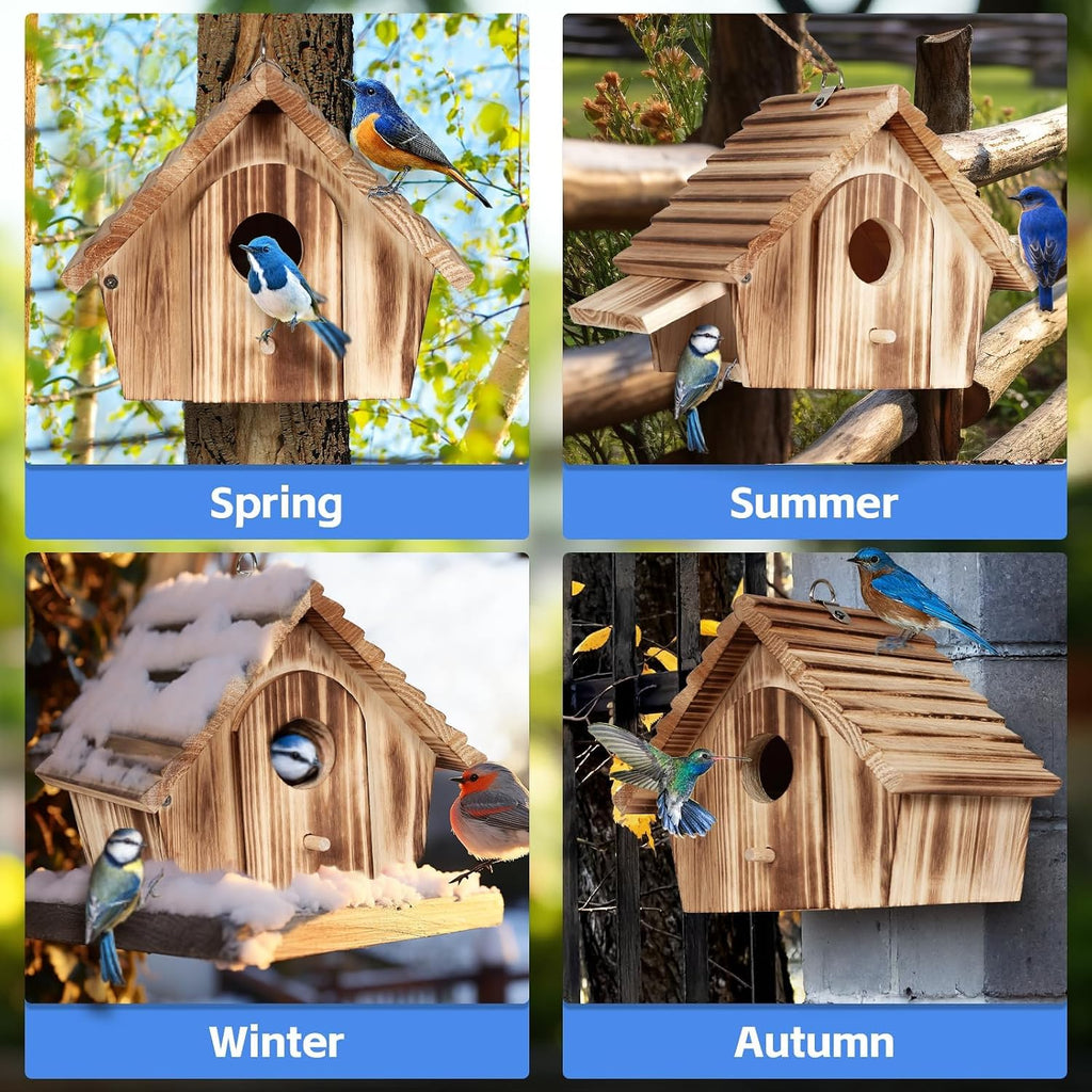 Bird Houses for Outside,Hanging Outdoor BirdHouses,Wood Bird Nesting Box House for Bluebird Humming Finch Wren