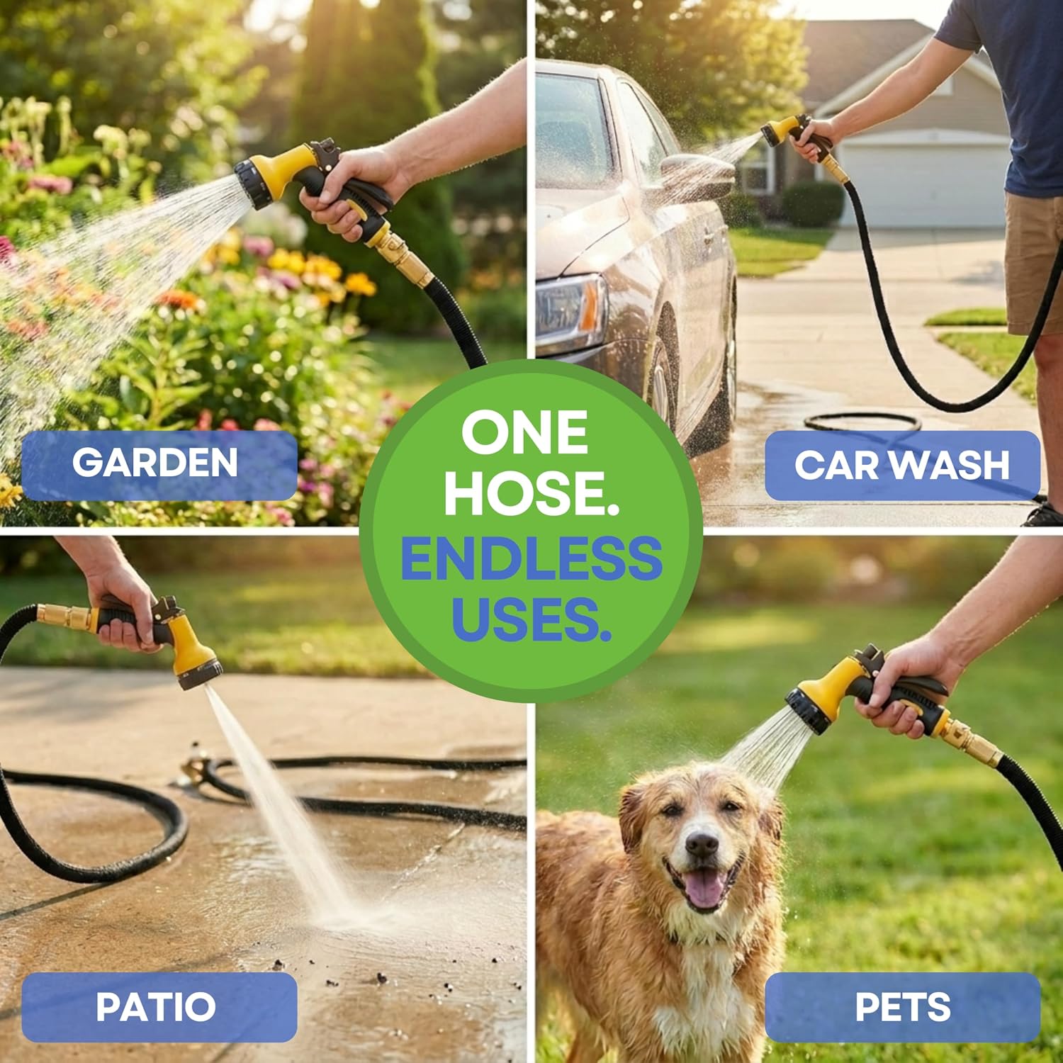J&B XpandaHose 50ft Expandable Garden Hose, Lightweight, Brass Connectors | Ultra Strong 3750D fabric, 4-layer latex