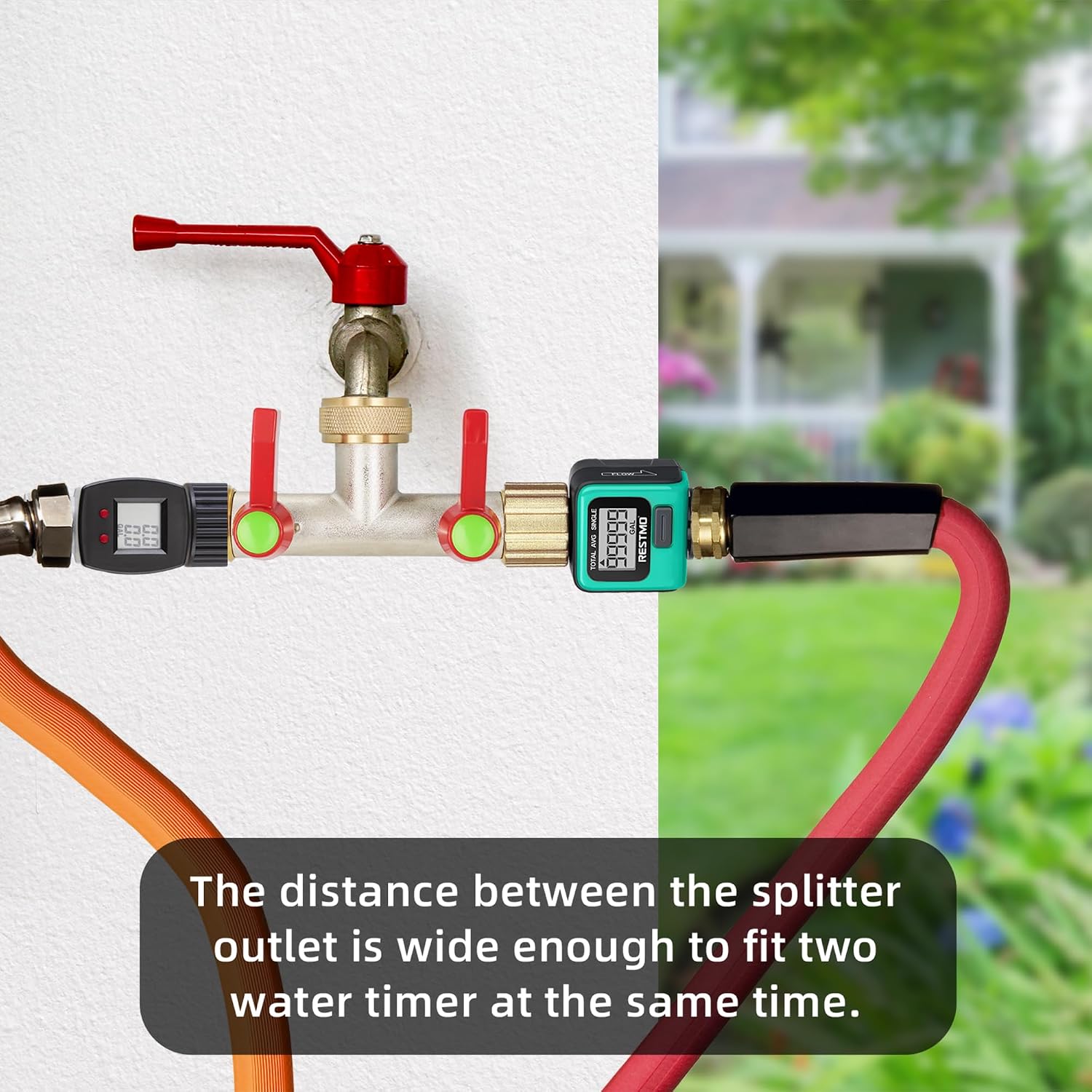 Hose Splitter 2 Way, High Flow Garden Hose Splitter, 3/4” Ght Inlet Brass Heavy Duty Hose Converter, water 2 Way Faucet