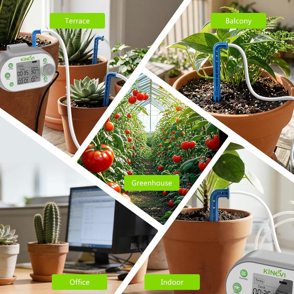 Automatic Plant Waterer for 15 Pots, Indoor Drip Irrigation Kit | Programmable Water Timer with Smart Humidity Sensor