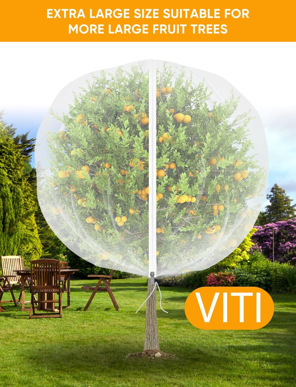 VITI Fruit Tree Netting for Cicadas - with 4Pcs 8Ftx5.3Ft Zipper&Drawstring Protection for Your Fruit Trees Garden Bird