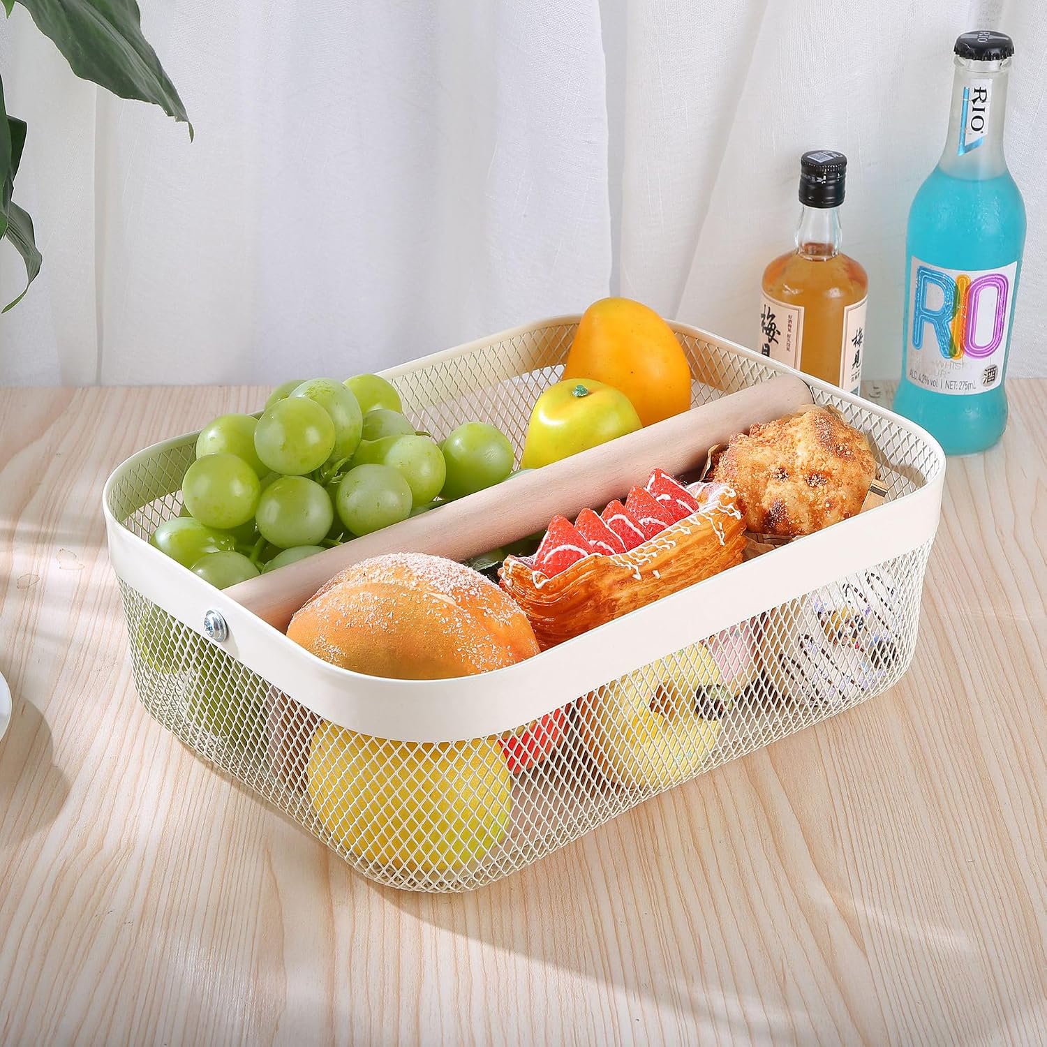 AJIODA Metal Mesh Steel Storage Basket, Garden Harvest Wire Organizer Basket Multi-functional Kitchen Fruit Basket with