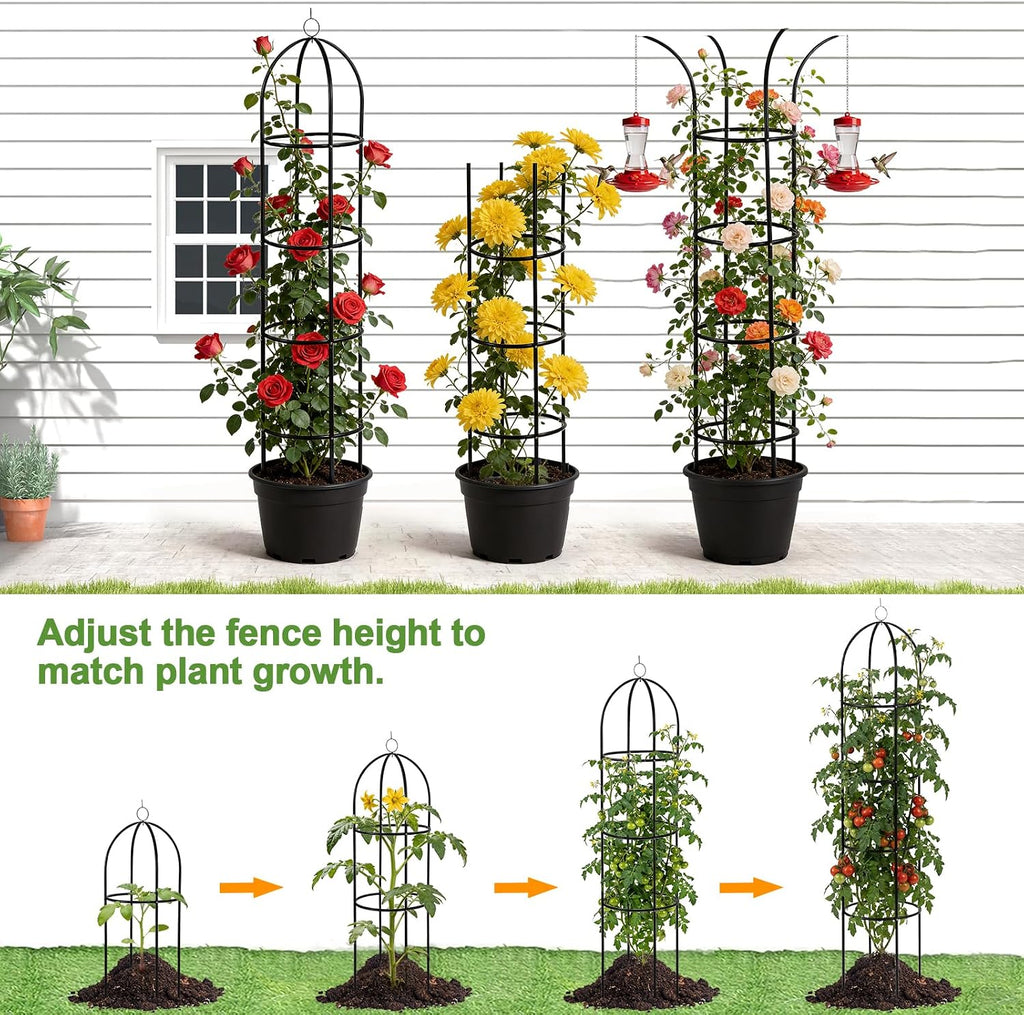 100% Metal 2 Pack Obelisk Garden Trellis 6.6 Ft Plant Support for Climbing | Flowers Stands,Rose Bush Round Trellis for