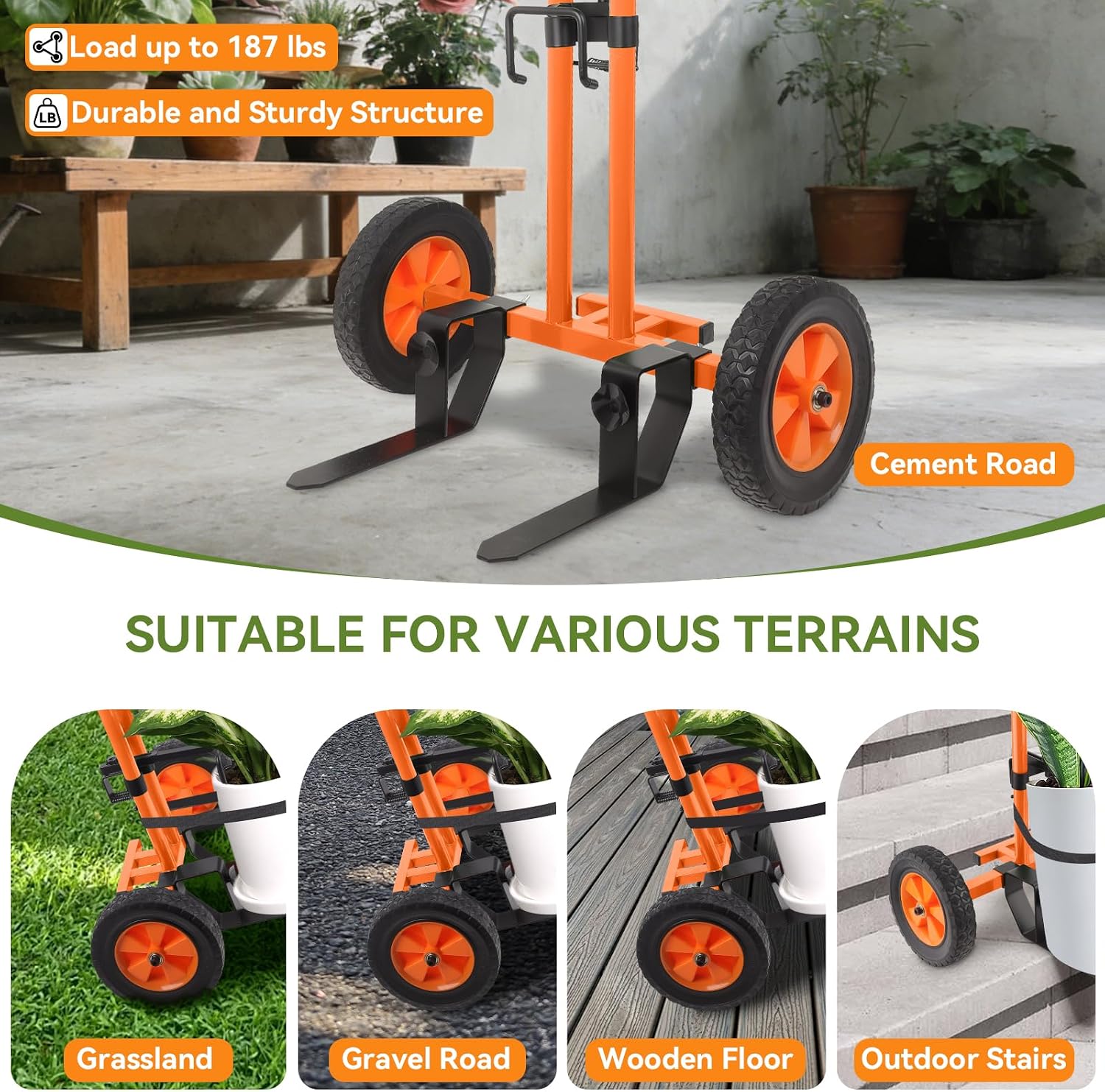 Plant Caddy with Wheels, Plant Dolly Cart, Potted Plant Mover Cart | 187LBS Heavy Duty Plant Dolly with Adjustable