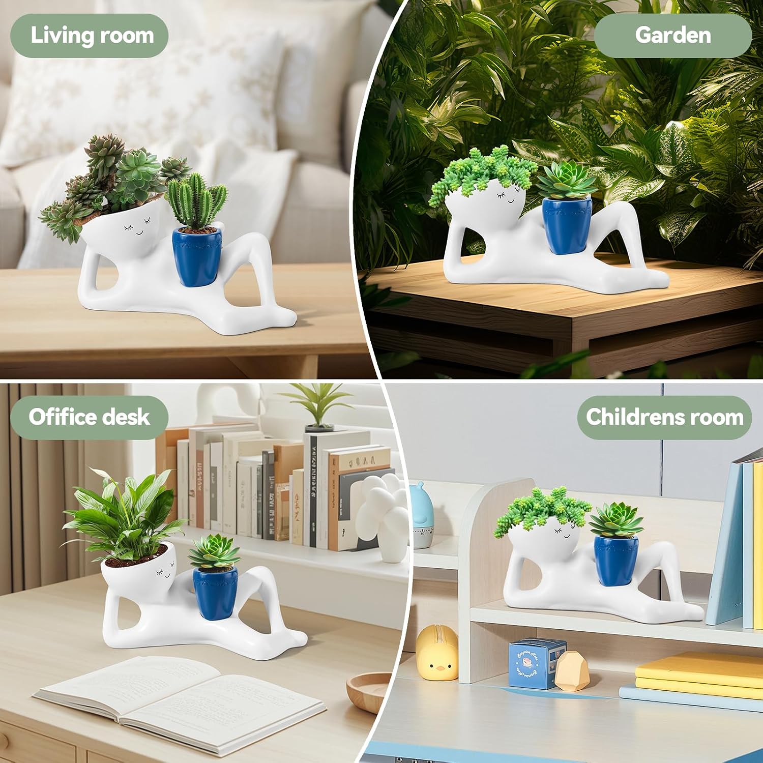 Face Planters Head, Funny Succulent Garden Pots,Cute Planters for Indoor Plants, Double Flower Pot with Drainage for