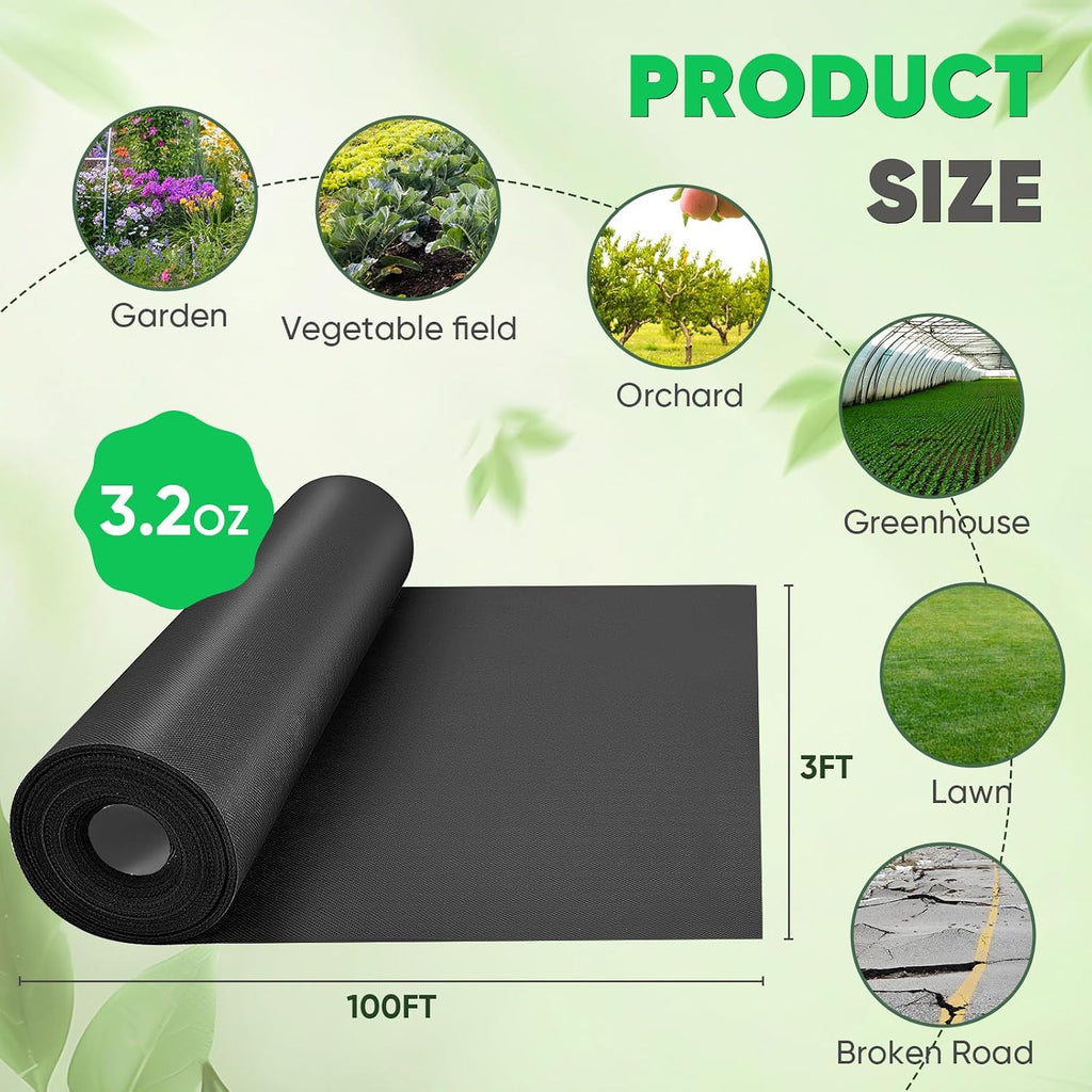 Non-Woven Thick Weed Barrier Fabric 3 FTx300 FT, 3.2oz Heavy Duty Weed Barrier Landscape Fabric, Ground Cover for