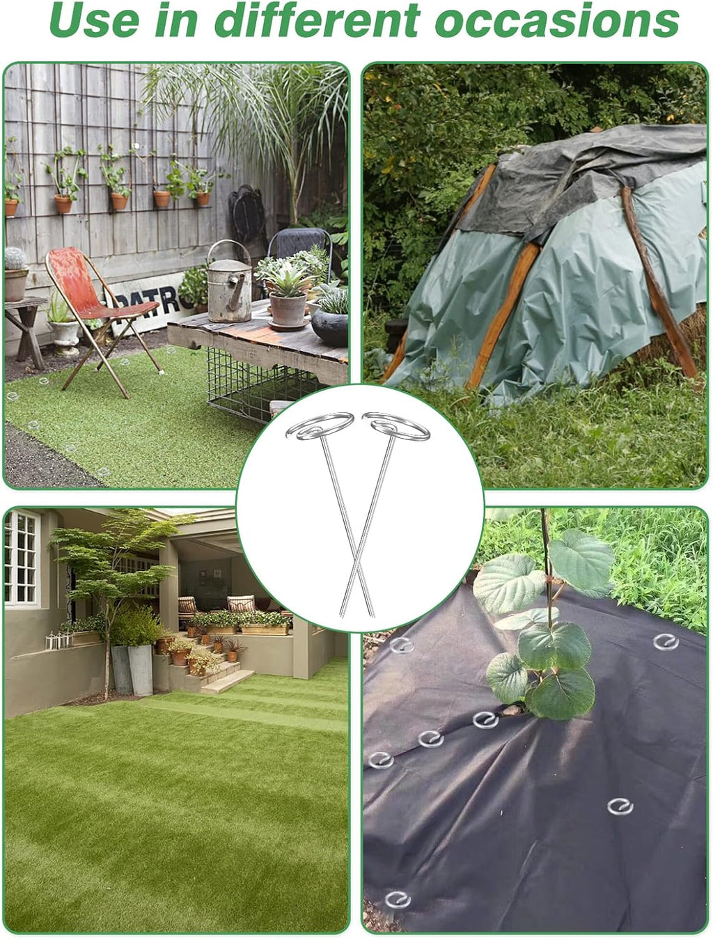 ANPHSIN 100 Pcs 7 Gauge Thickened Graden Fabric Stakes, 6in | Heav-duty Galvanized Landscape Staples, Circle Top Ground