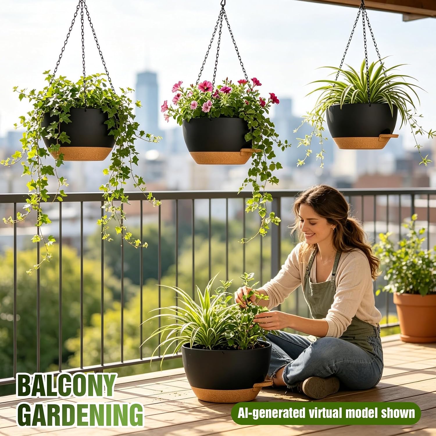 12 Inch Large Self Watering Hanging Planters 2 Pack with Saucers | Set of 2 12-inch self-watering hanging planters with
