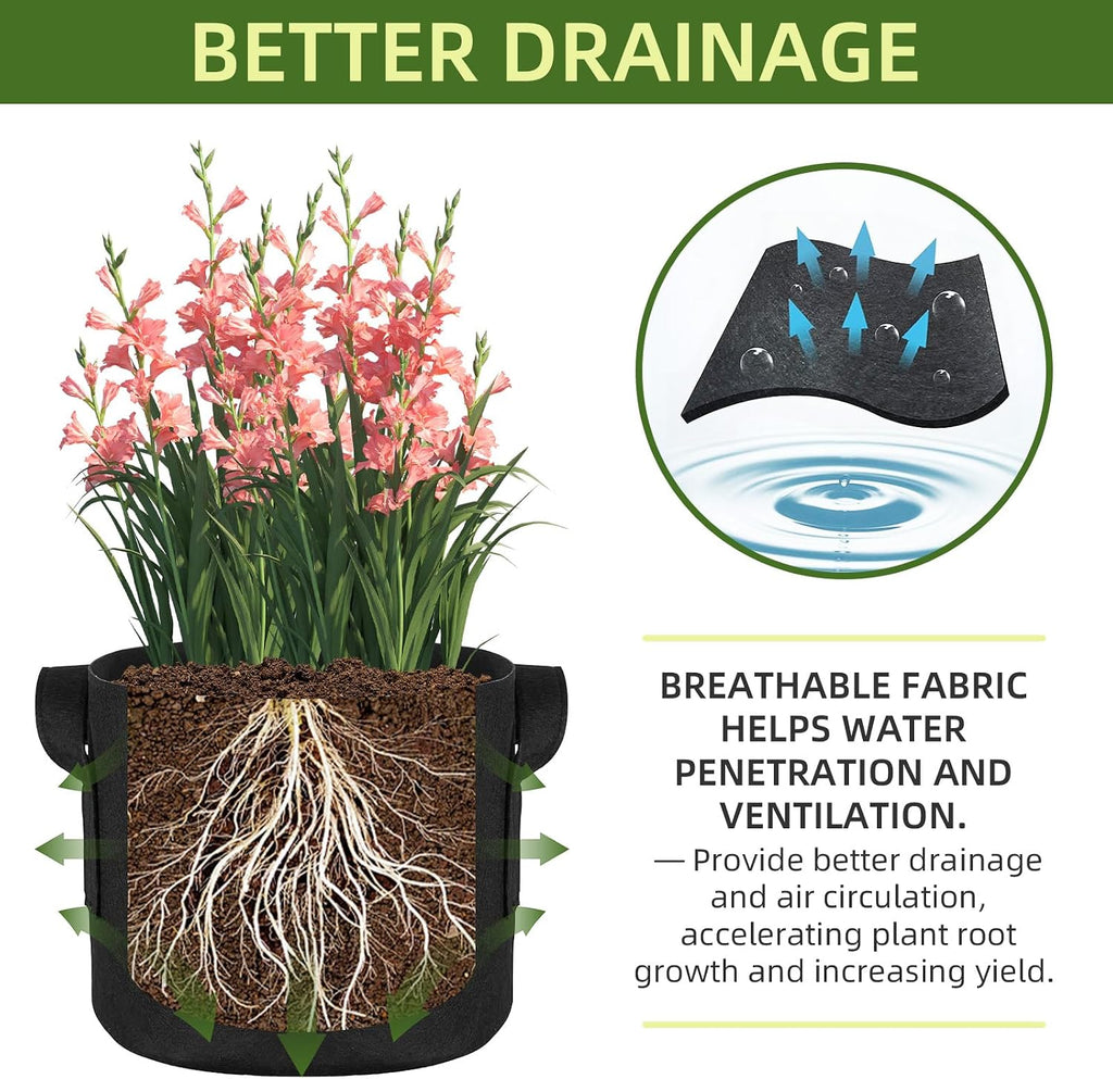 24 Pack 7 Gallon Grow Bags, Heavy Duty Thickened Aeration Fabric Pots with Handles for Vegetable/Flower/Plant