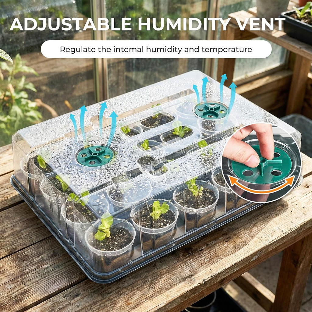 4 Pack 20 Cell Seed Starting Trays with 4 Vented Humidity Domes | Compatible with standard 3 inch nursery pots. Thick