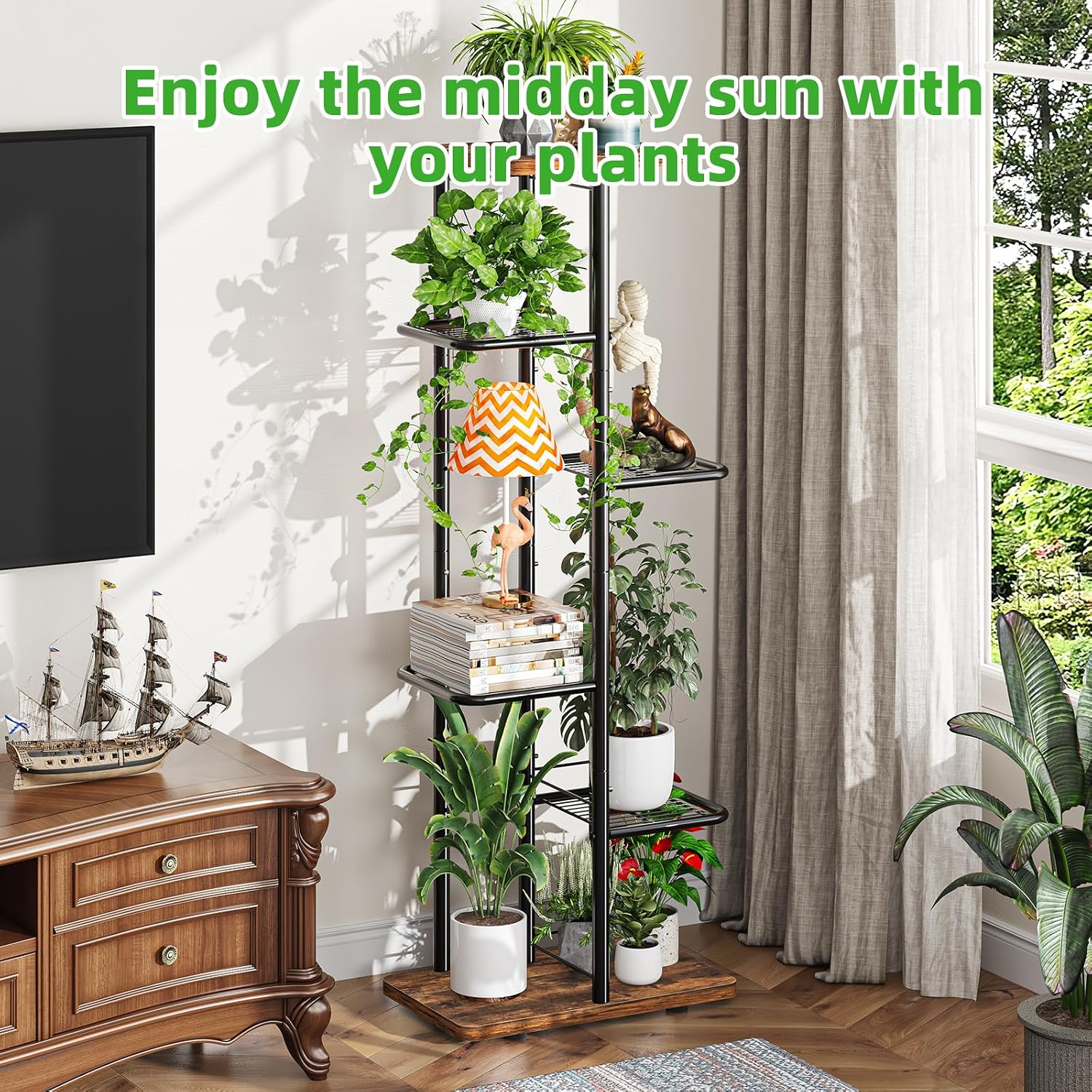 Simple Trending Plant Stand Indoor Outdoor, 6 Tier Plant Shelf, Tall Corner Flower Pot Holder, Metal Display Rack for