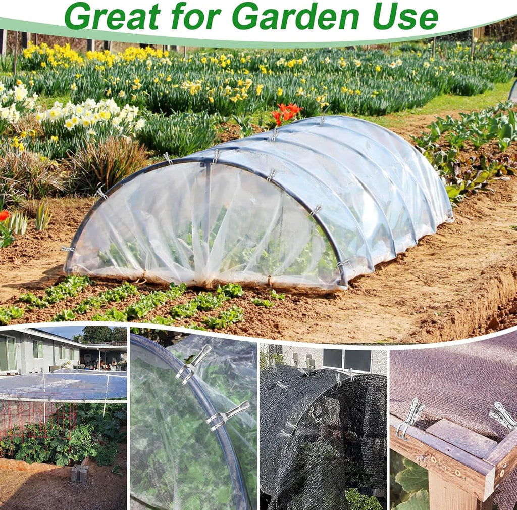 60 Pack Large Garden Clips for Netting, Clamps with 2''Jaw Opening | 3.3'' Stainless Steel Greenhouse Clamps for 3/4"