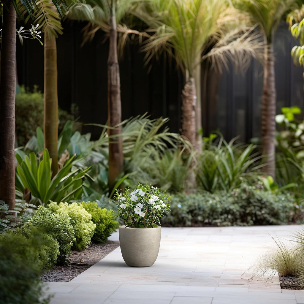 Kante Small Round Bowl Weathered Concrete Planter 10" Dia, Outdoor | Rubber Plug for Indoor, Drainage for Garden