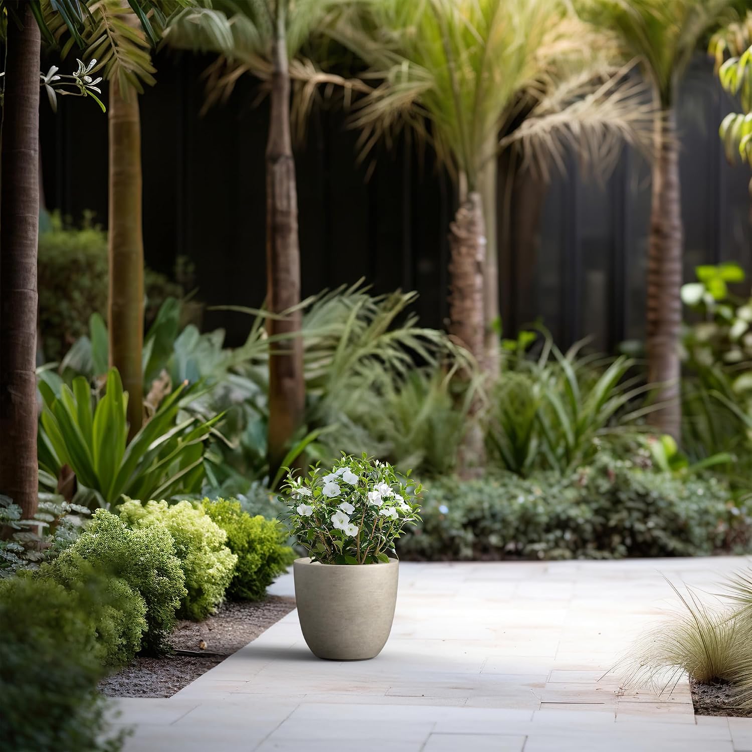 Kante Small Round Bowl Weathered Concrete Planter 10" Dia, Outdoor | Rubber Plug for Indoor, Drainage for Garden