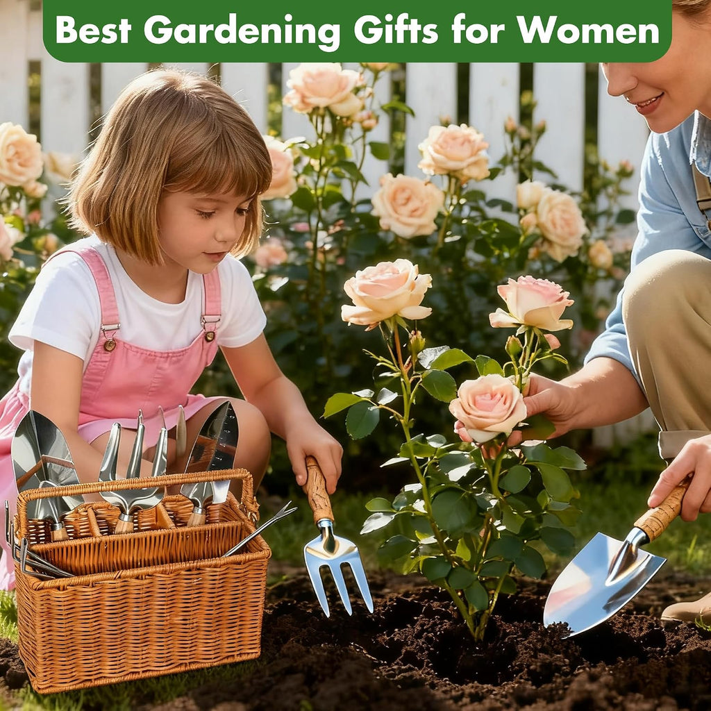 Gardening Gifts for Women 12 Pcs Garden Tools Set with Basket Heavy Duty Gardening Hand Tool with Wood Handle Gardener