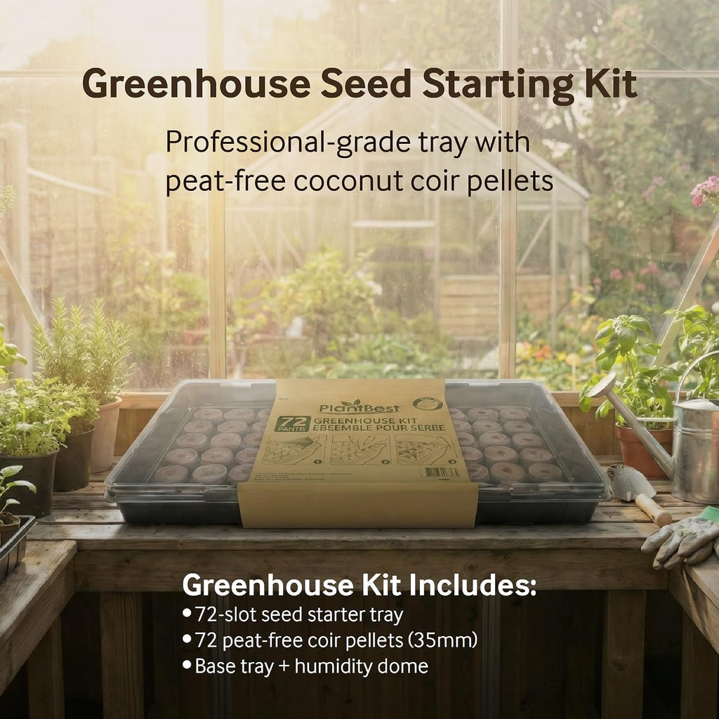 PlantBest 72 Coconut Coir Pellet Seed Starting Greenhouse Kit – 35mm Peat-Free Pellets, All-in-One Seed Starter Tray