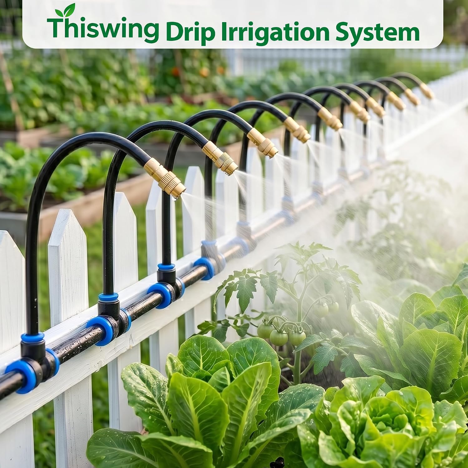 Thiswing 100FT 360° Adjustable Irrigation System for Garden | 1/4" Tubing, Automatic Watering Misting System with 18