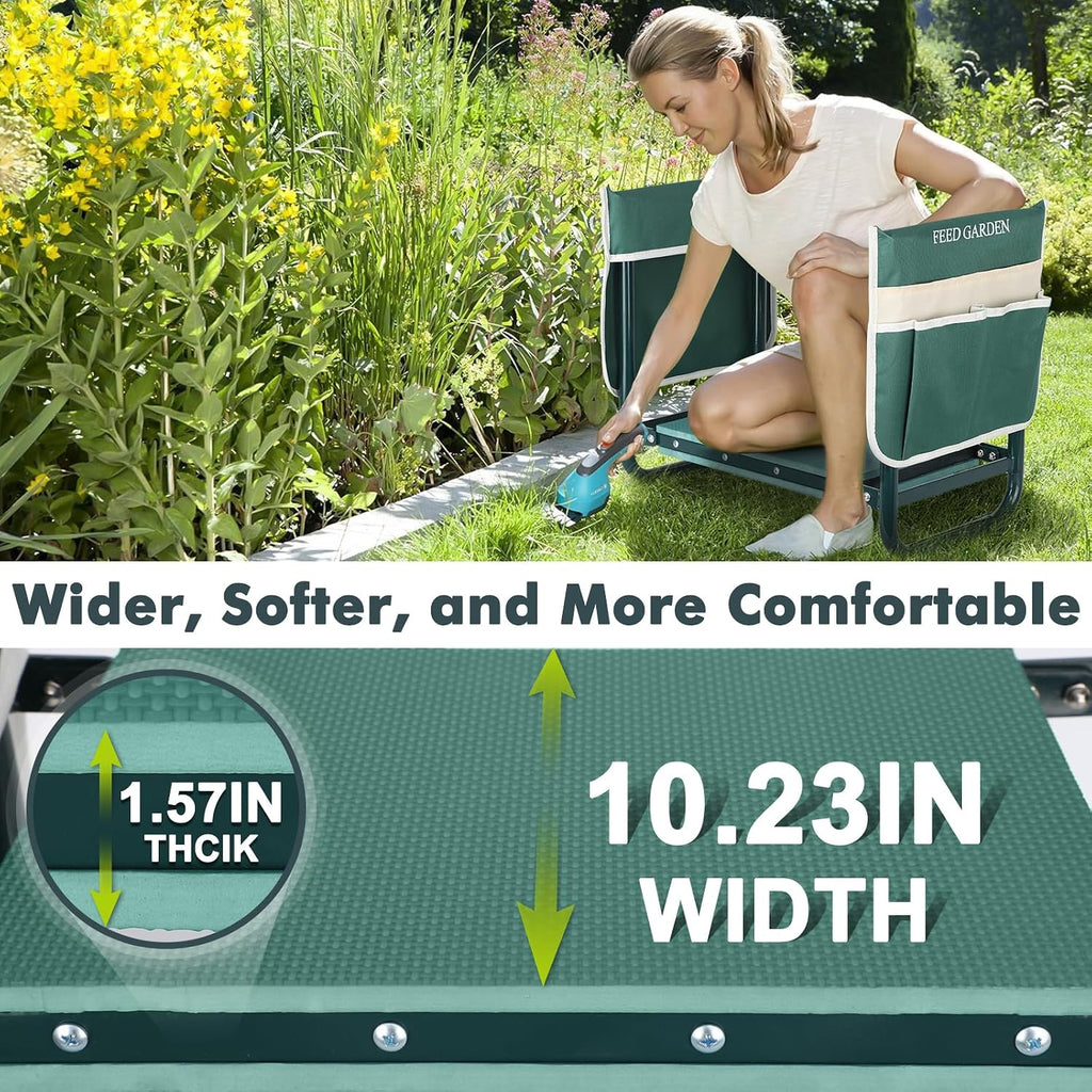 Garden Kneeler and Seat, Upgraded Foldable Gardening Stool with 10.23" Wide Kneeling Pad, Heavy Duty Gardening Bench
