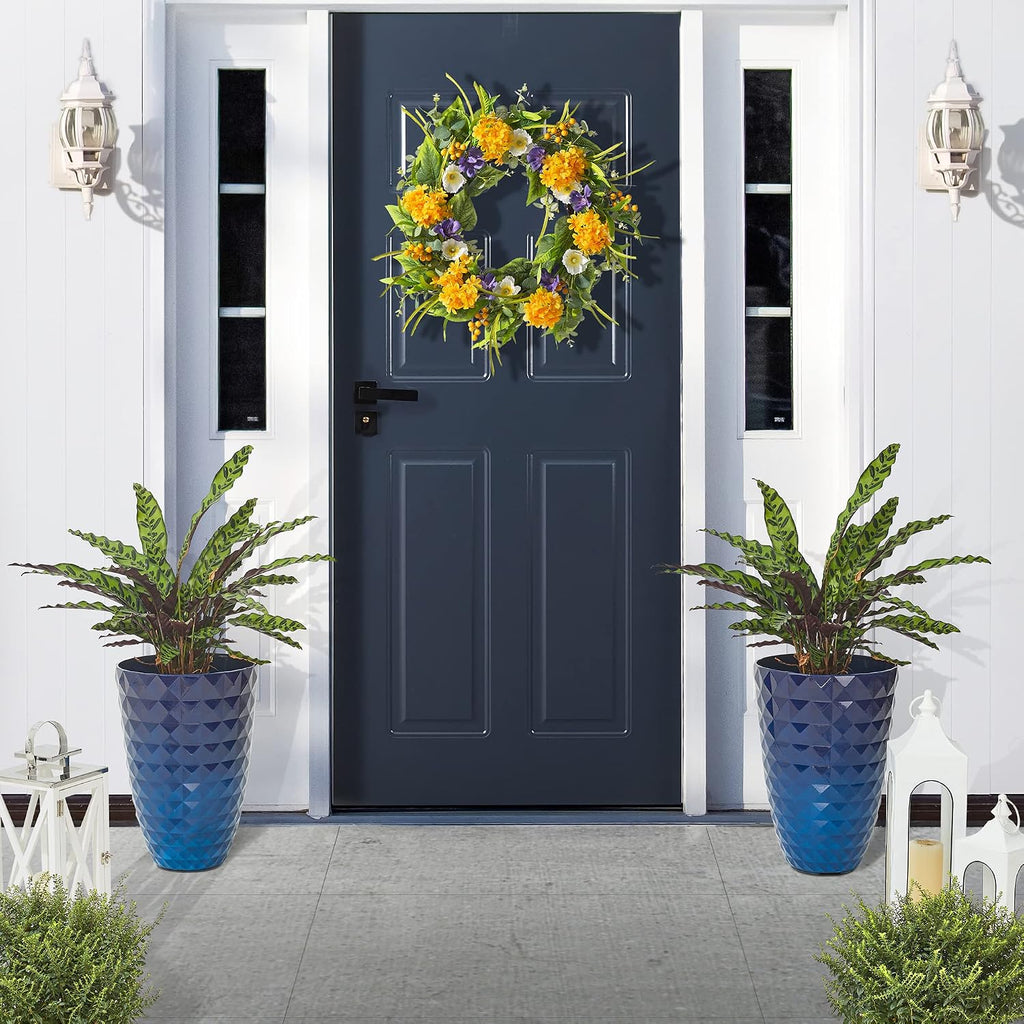 Glitzhome 19.75" H Oversized Tall Planter,Modern Set of 2 Textured Gradient Cobalt Blue Round Garden Plant Pots with
