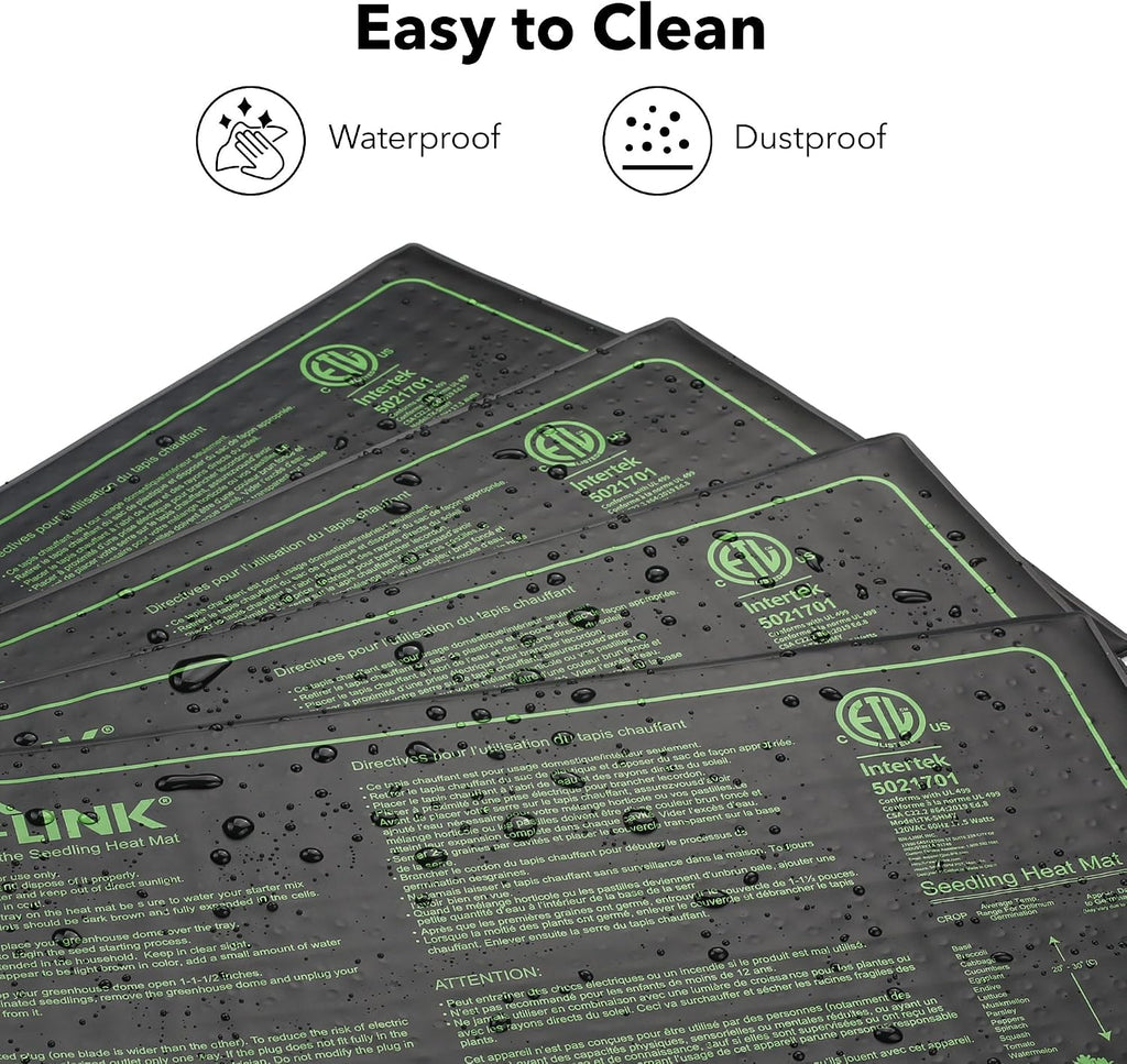 BN-LINK Seedling Heat Mat for Seed Starting 10" x 20.75", 4 Pack Daisy Chainable Waterproof Warming Mat Plant Heating