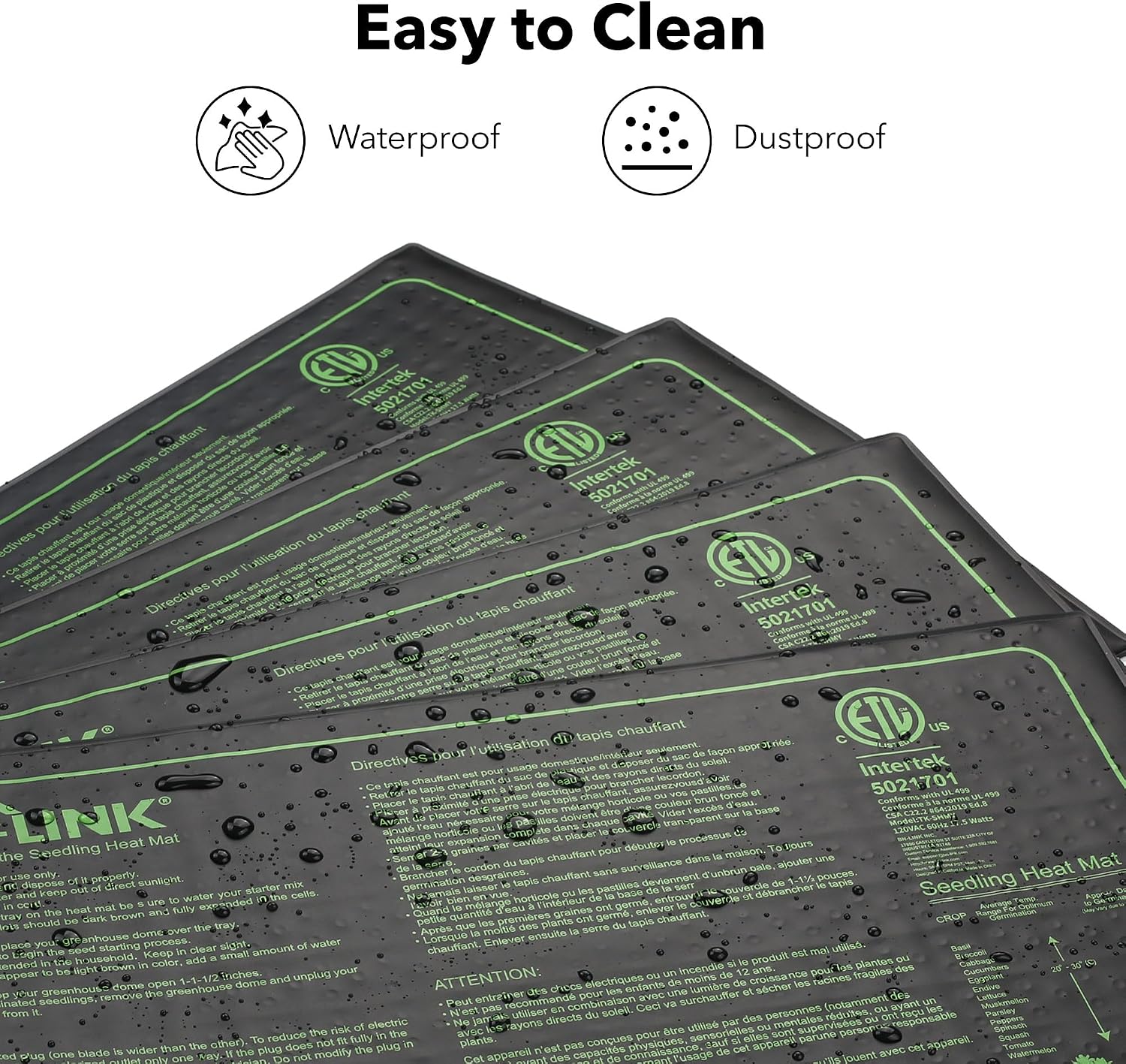 BN-LINK Seedling Heat Mat for Seed Starting 10" x 20.75", 4 Pack Daisy Chainable Waterproof Warming Mat Plant Heating