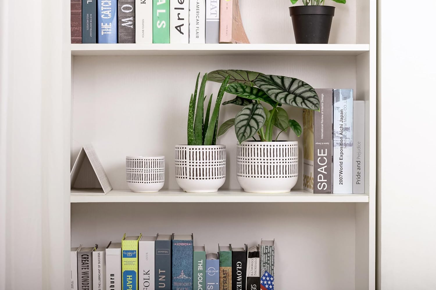 Docrin 3-Pack Ceramic Plant pots Set - 6.5"+5.3"+4" Dual-Tone Flower Pots with Drainage Holes, Modern Indoor Outdoor