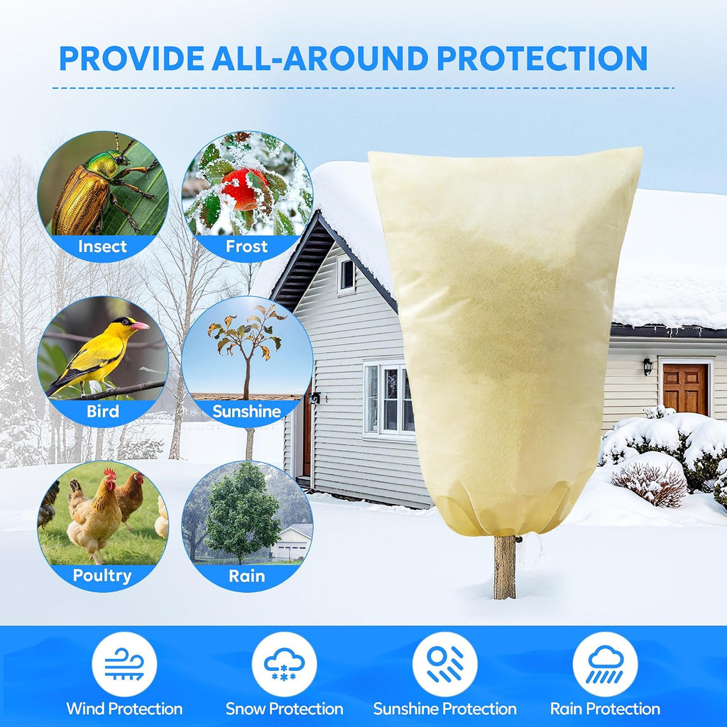 MIXC Plant Covers Freeze Protection, 23.6''×23.6'' Winter Cold Weather Frost Blankets Shrub Jacket with Drawstring