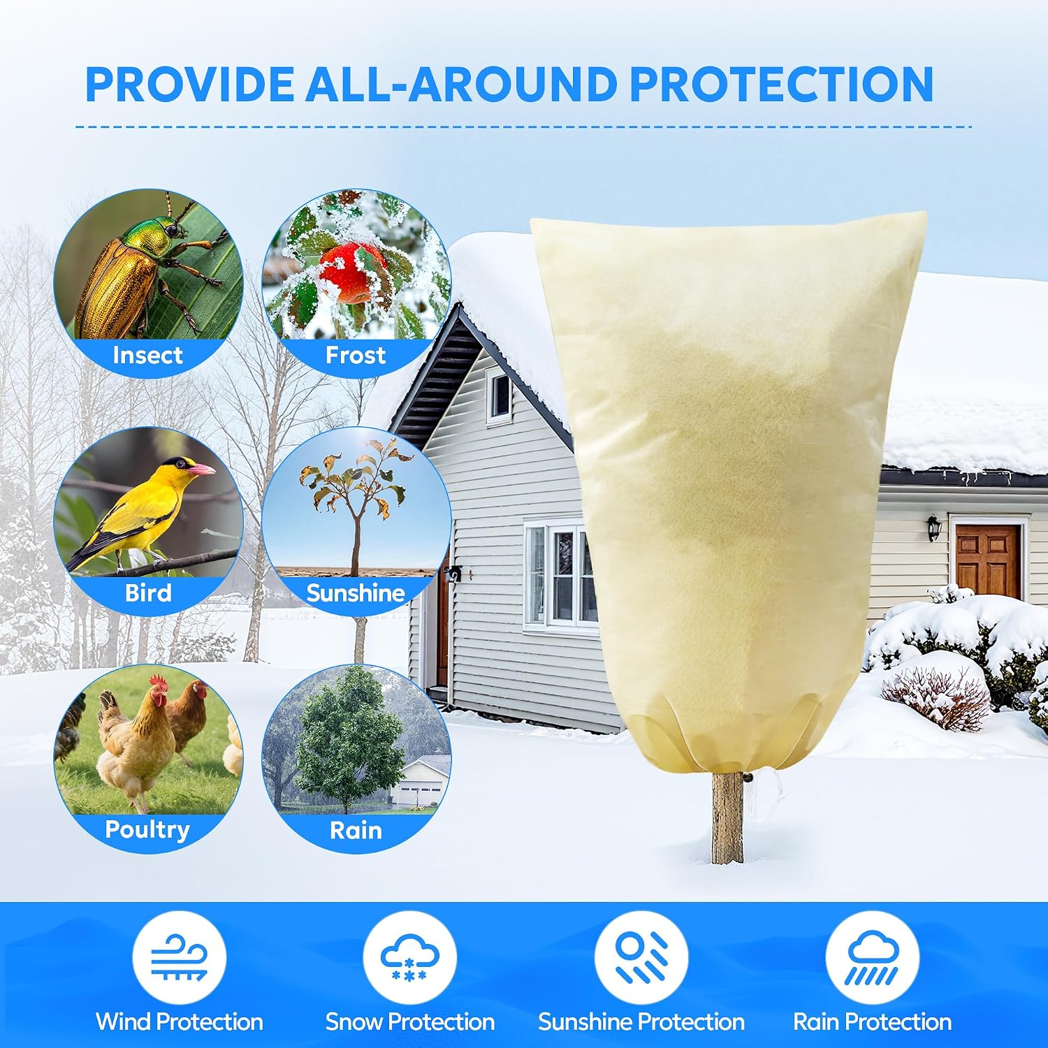MIXC Plant Covers Freeze Protection, 23.6''×23.6'' Winter Cold Weather Frost Blankets Shrub Jacket with Drawstring