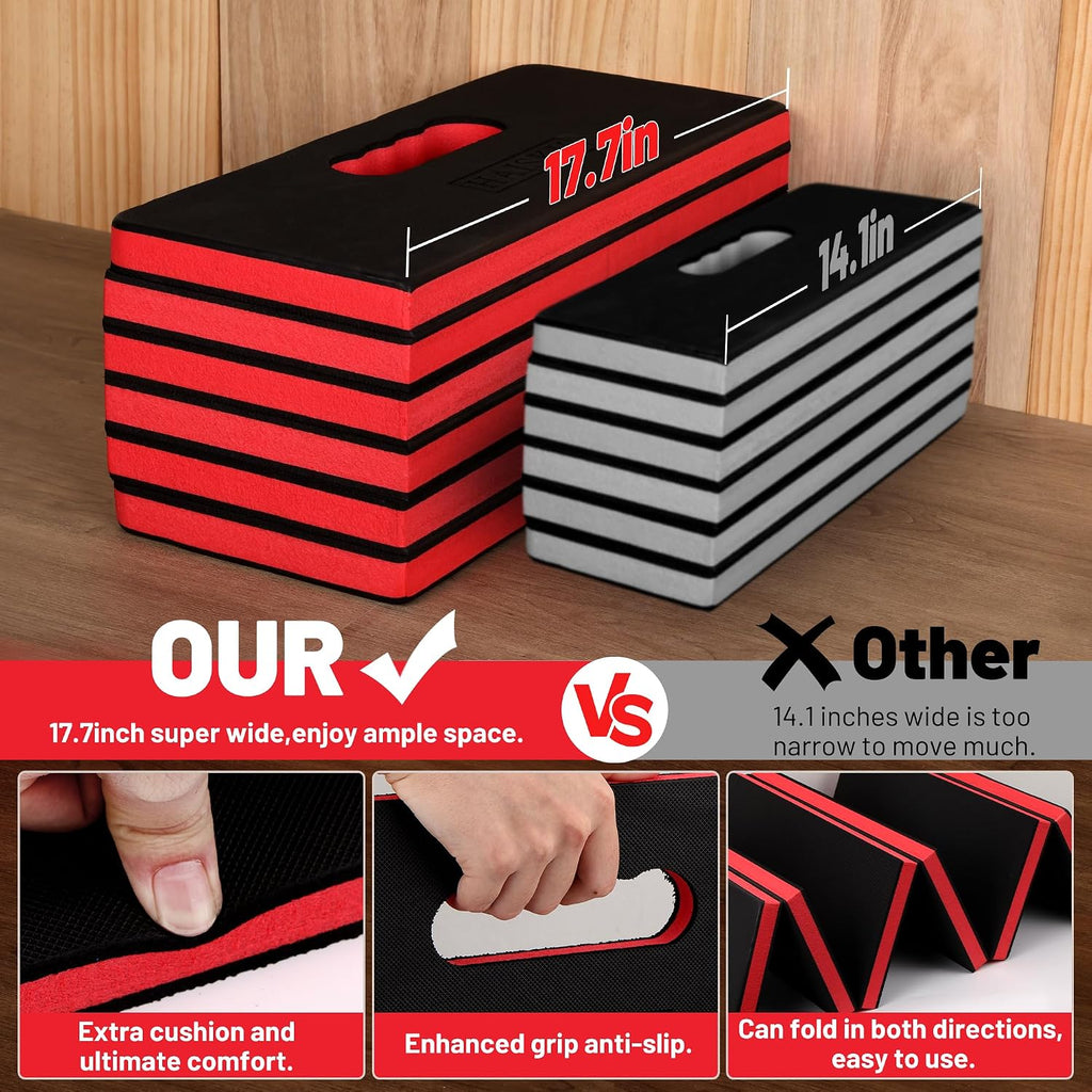 Foldable Mechanic Mat Kneeling Pad, 1.2" Extra Thick EVA Foam,Red | Portable 5-Fold Knee Cushion Mat, Large 47" x 18"