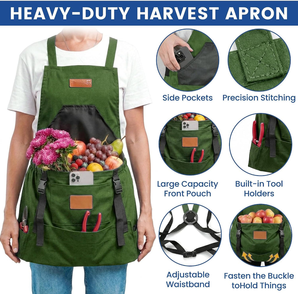 Gardening Apron with Pockets, Waterproof Cross Back Harvest Apron for Women & Men, Field Work Garden Apron Gift
